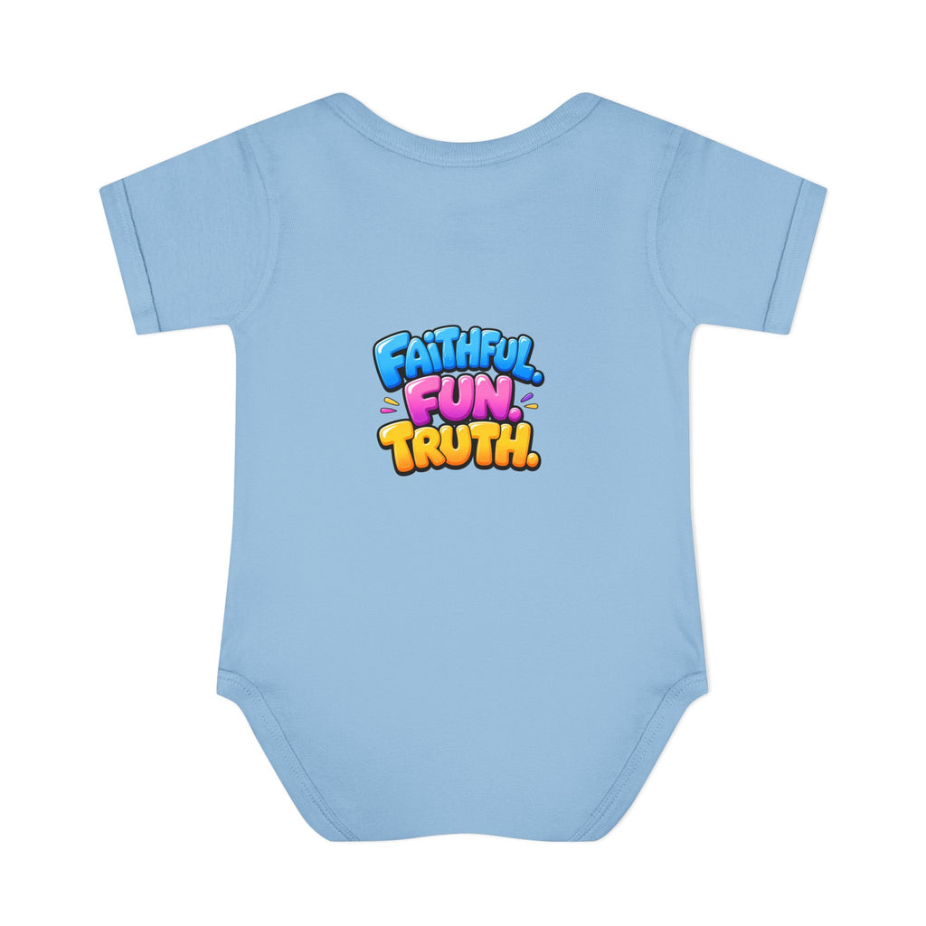 Infant Bodysuit — "Good News Toons" Colorful Cartoon Baby Onesie (Faithful Fun Truth)