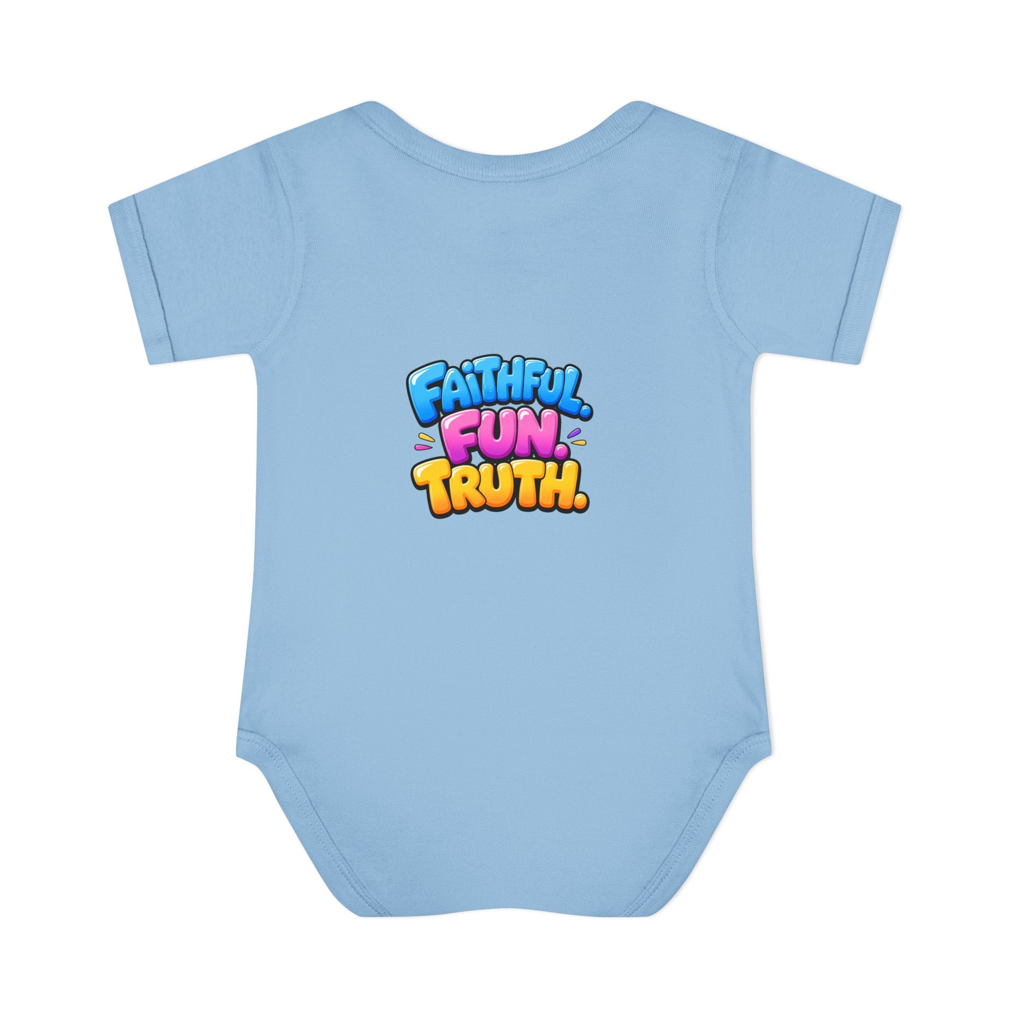 Infant Bodysuit — "Good News Toons" Colorful Cartoon Baby Onesie (Faithful Fun Truth)
