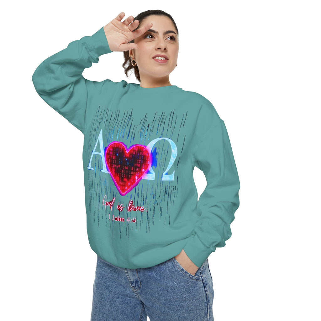 Alpha Omega Heart design sweatshirt | God is Love 1 John 4:8 RomanEum