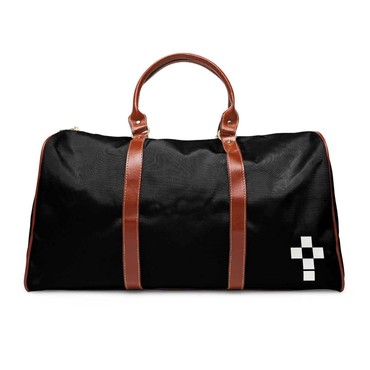 Waterproof Travel Bag – Black Duffle with 'ROMANEUM' & Geometric Cross Design