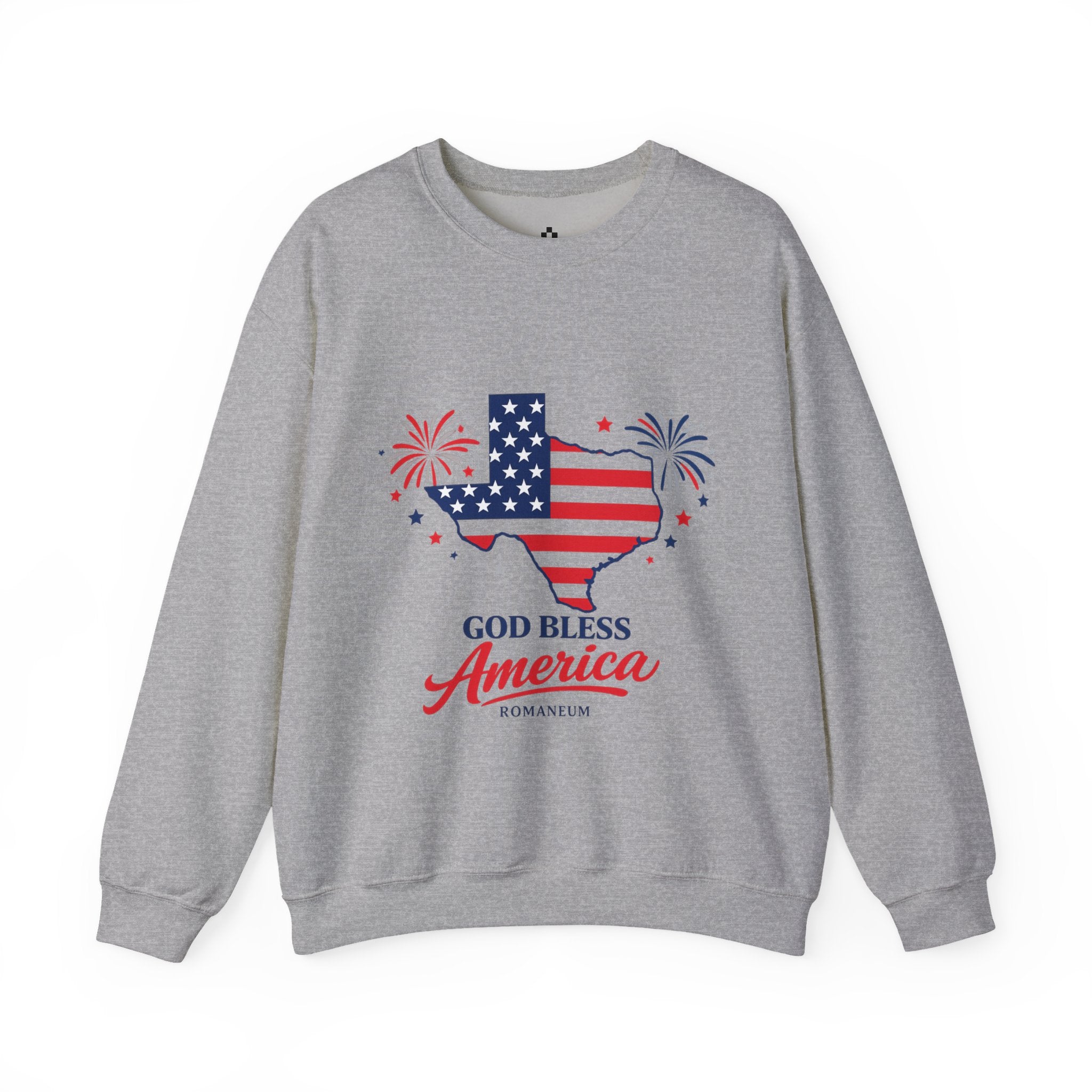 Romaneum God Bless America Flag Heart sweatshirt | Patriotic 4th of July crewneck