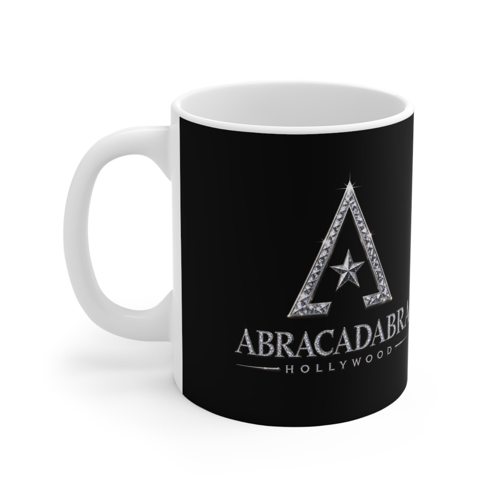 Abracadabra Hollywood Logo Mug — 11oz Black Ceramic Coffee Cup