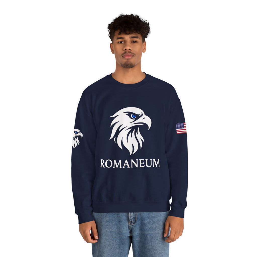 Romaneum eagle crest Crewneck sweatshirt | Romaneum logo, American flag sleeve