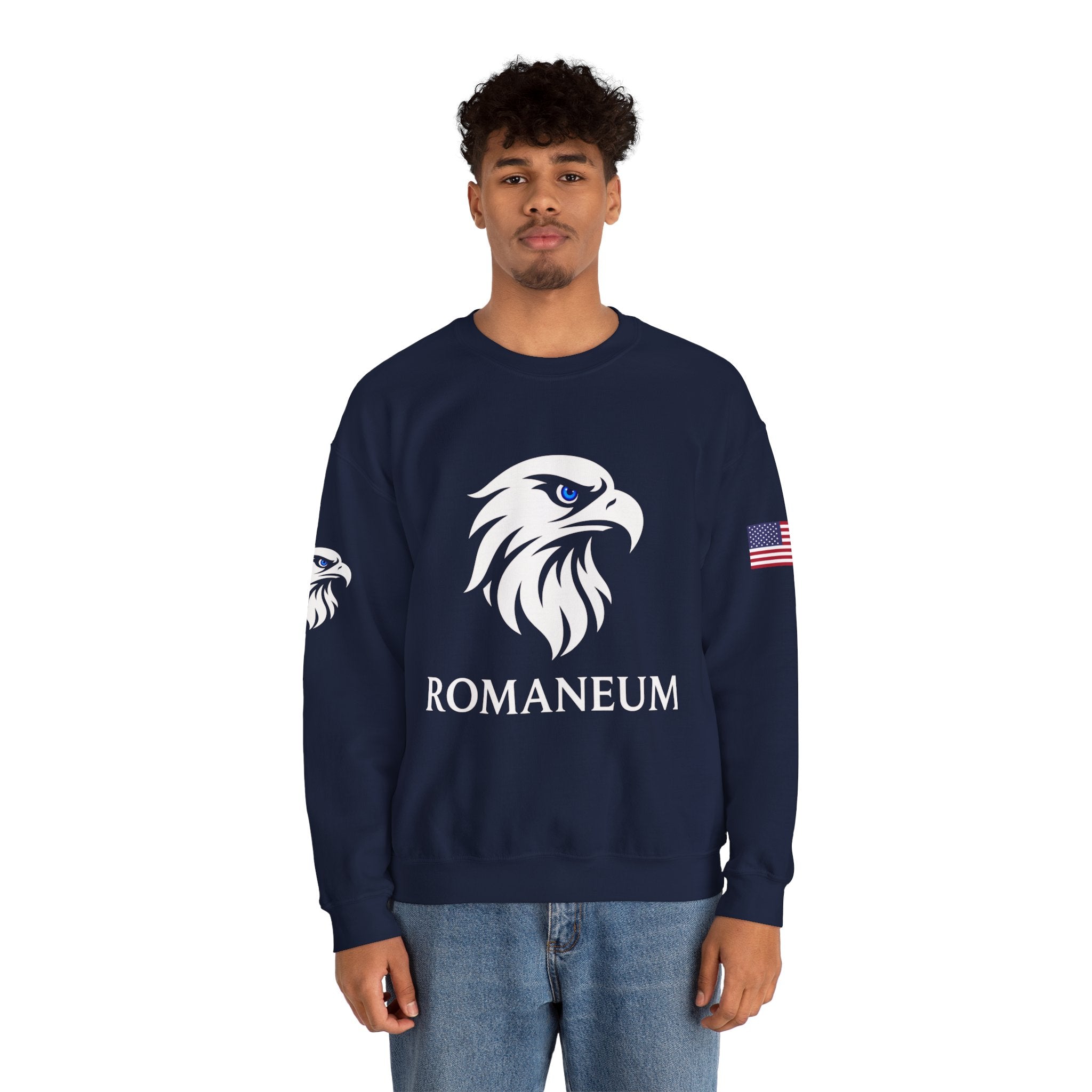 Romaneum eagle crest Crewneck sweatshirt | Romaneum logo, American flag sleeve