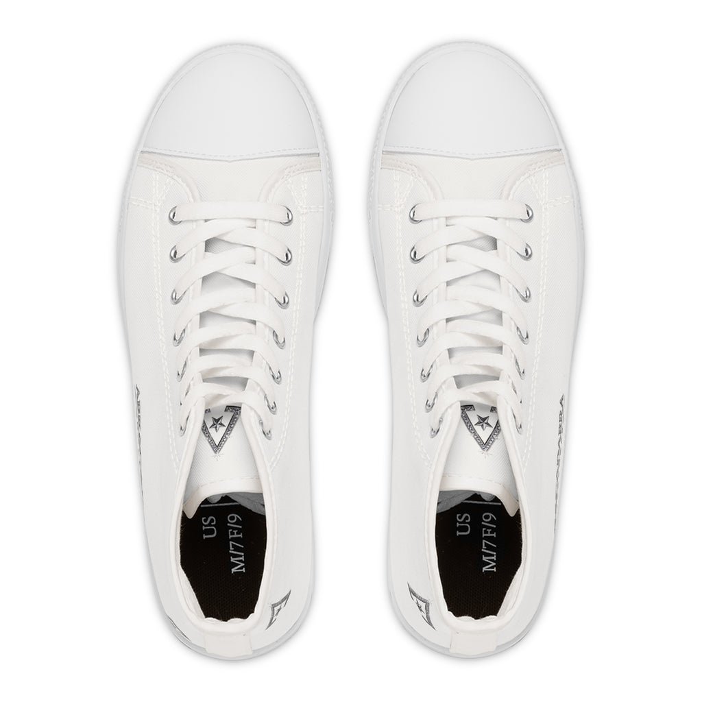 Women's High-Top Sneakers — Minimal White Canvas Shoes with Side Logo