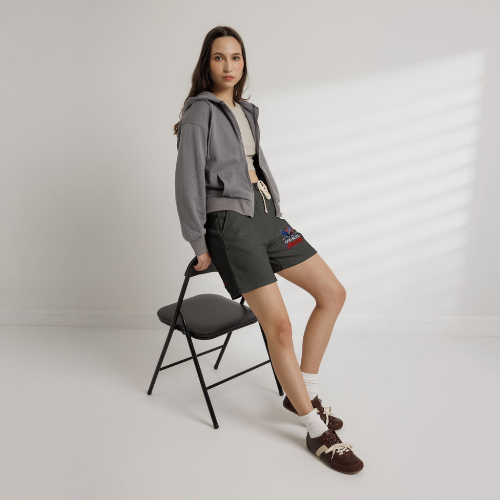 Patriotic Eagle Sweat Shorts — 'Land of the Free' Graphic Cotton Fleece Shorts