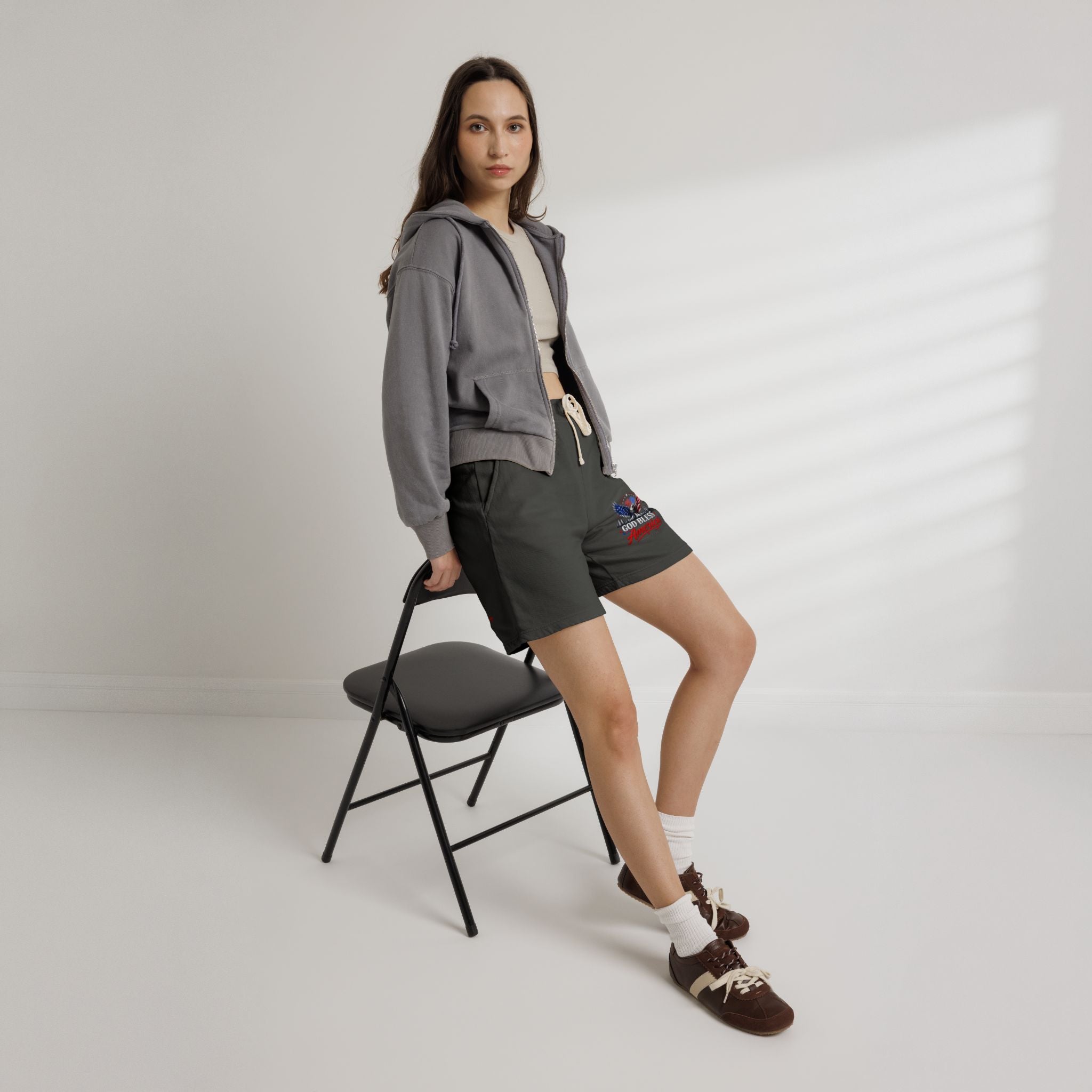 Patriotic Eagle Sweat Shorts — 'Land of the Free' Graphic Cotton Fleece Shorts