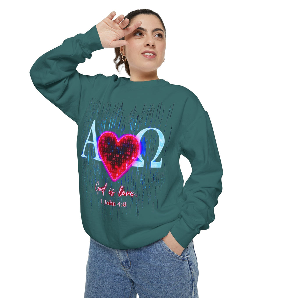 Alpha Omega Heart design sweatshirt | God is Love 1 John 4:8 RomanEum