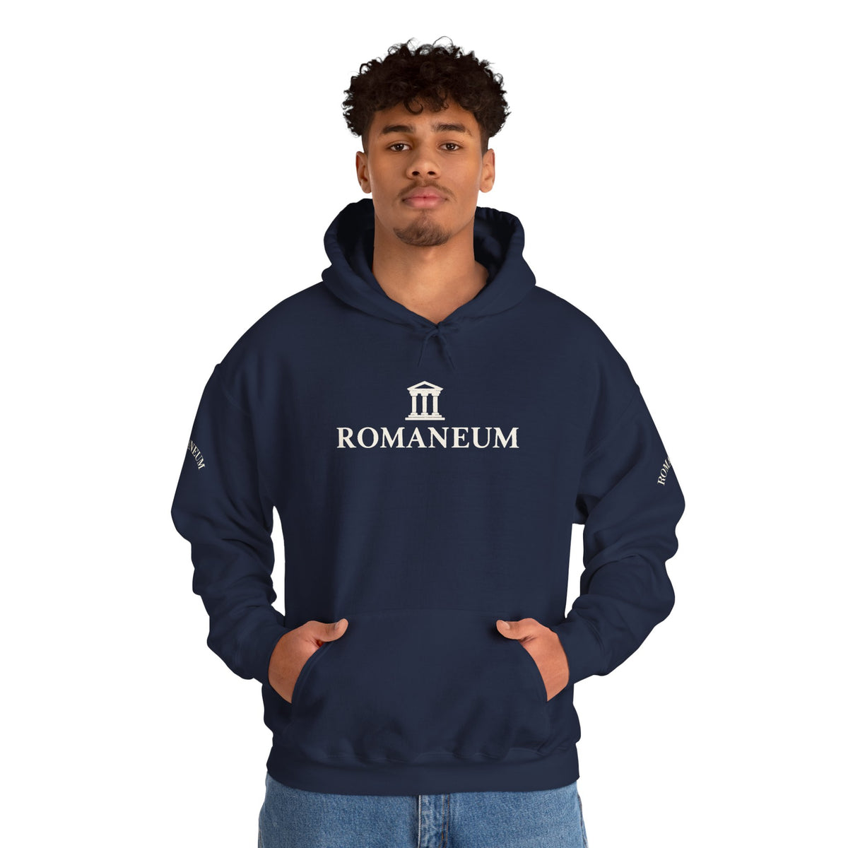 Romaneum Logo Hoodie – Classic Black Pullover with Roman Temple Design