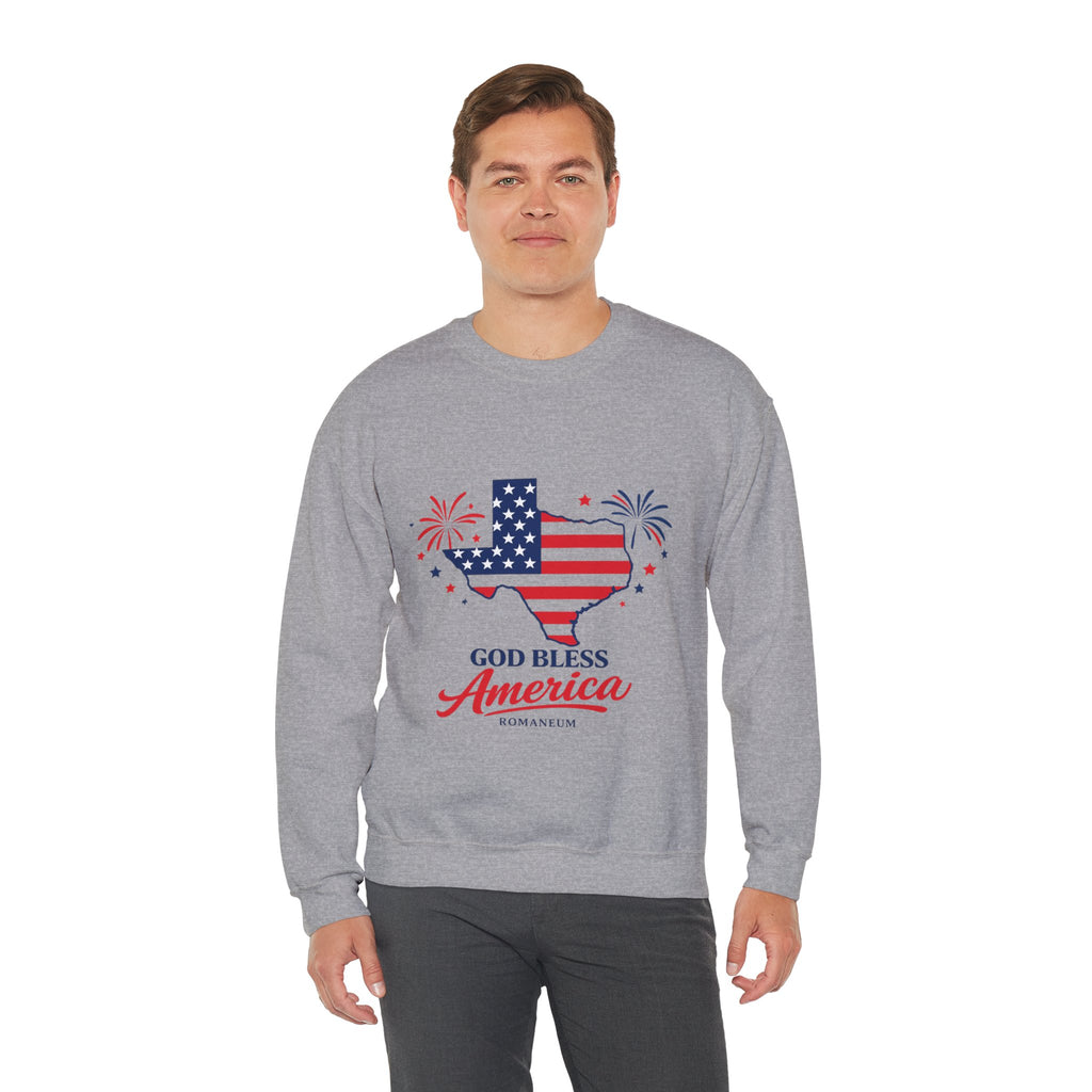Romaneum God Bless America Flag Heart sweatshirt | Patriotic 4th of July crewneck