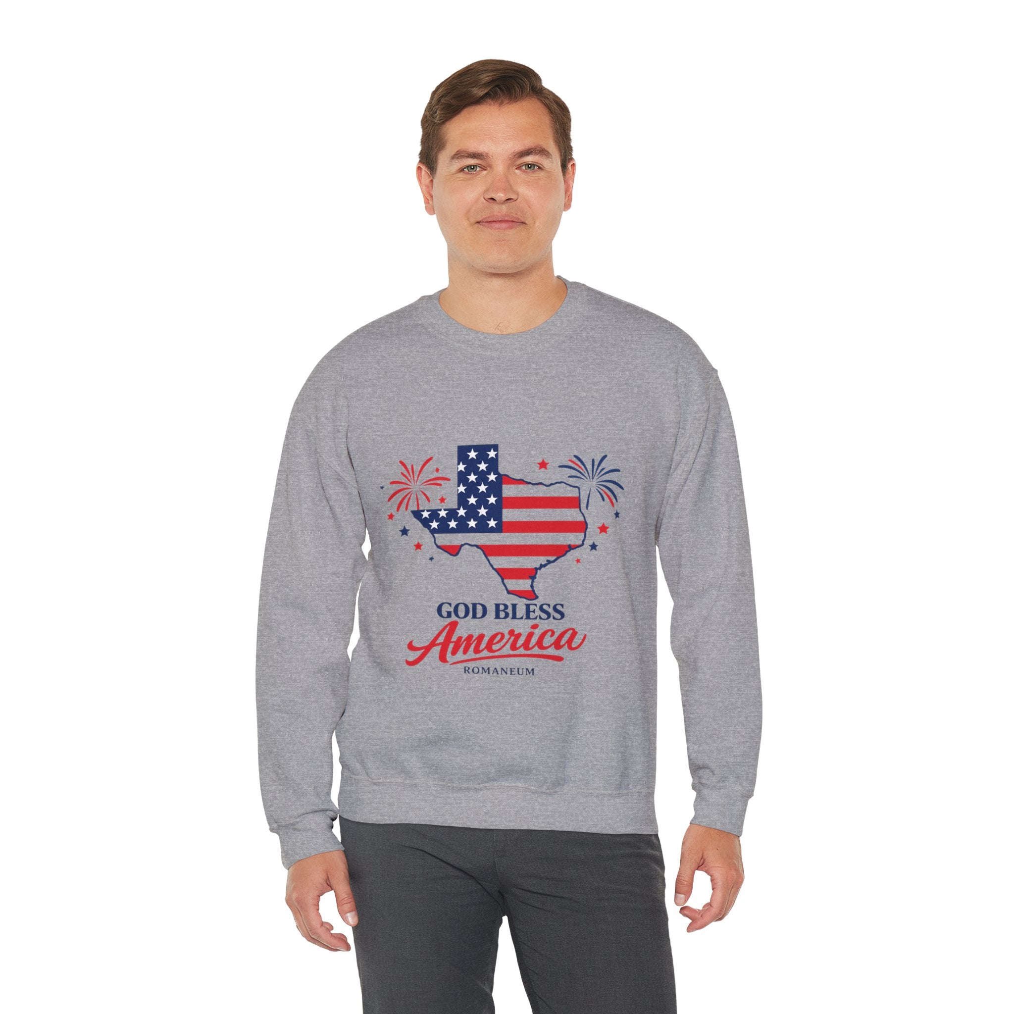 Romaneum God Bless America Flag Heart sweatshirt | Patriotic 4th of July crewneck