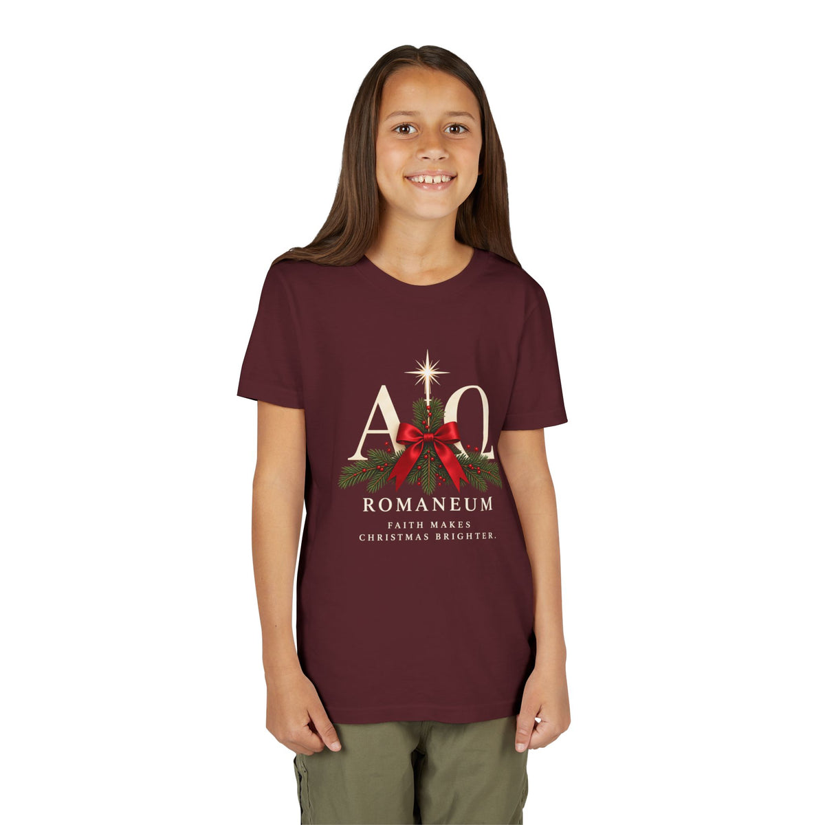 Youth Tee — Romaneum Alpha Omega Christmas Design