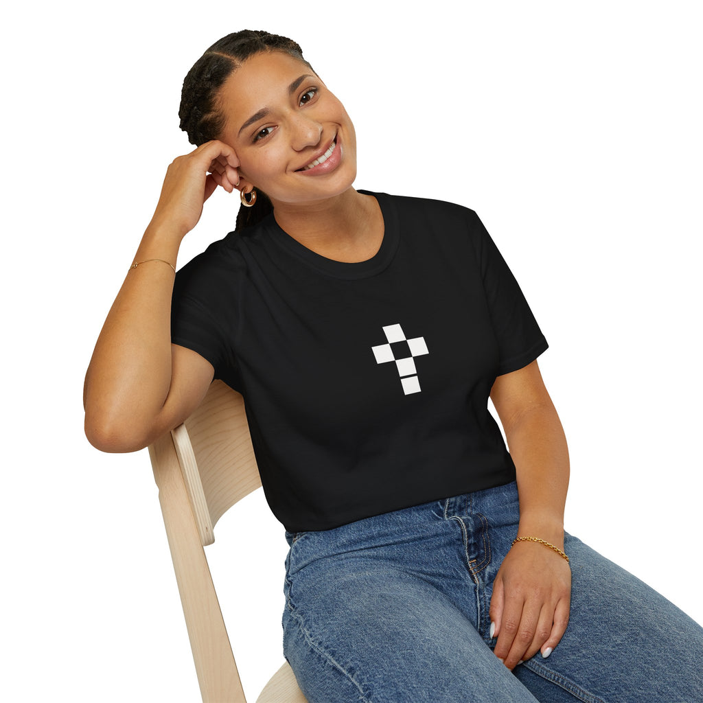 Romaneum Minimal Pixel Cross T-Shirt | Small Black Geometric Cross