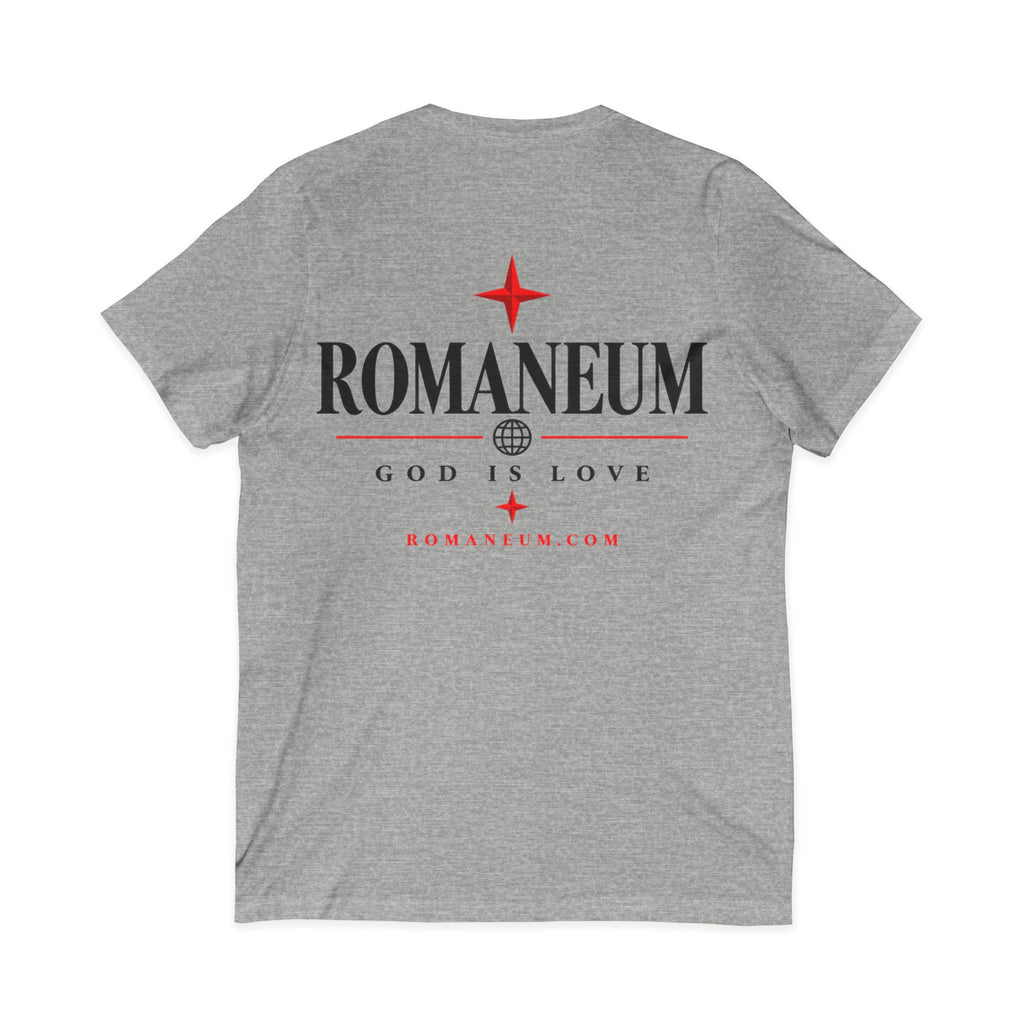 Romaneum "Amor/Roma" V-Neck Tee — God Is Love Christian Graphic Shirt