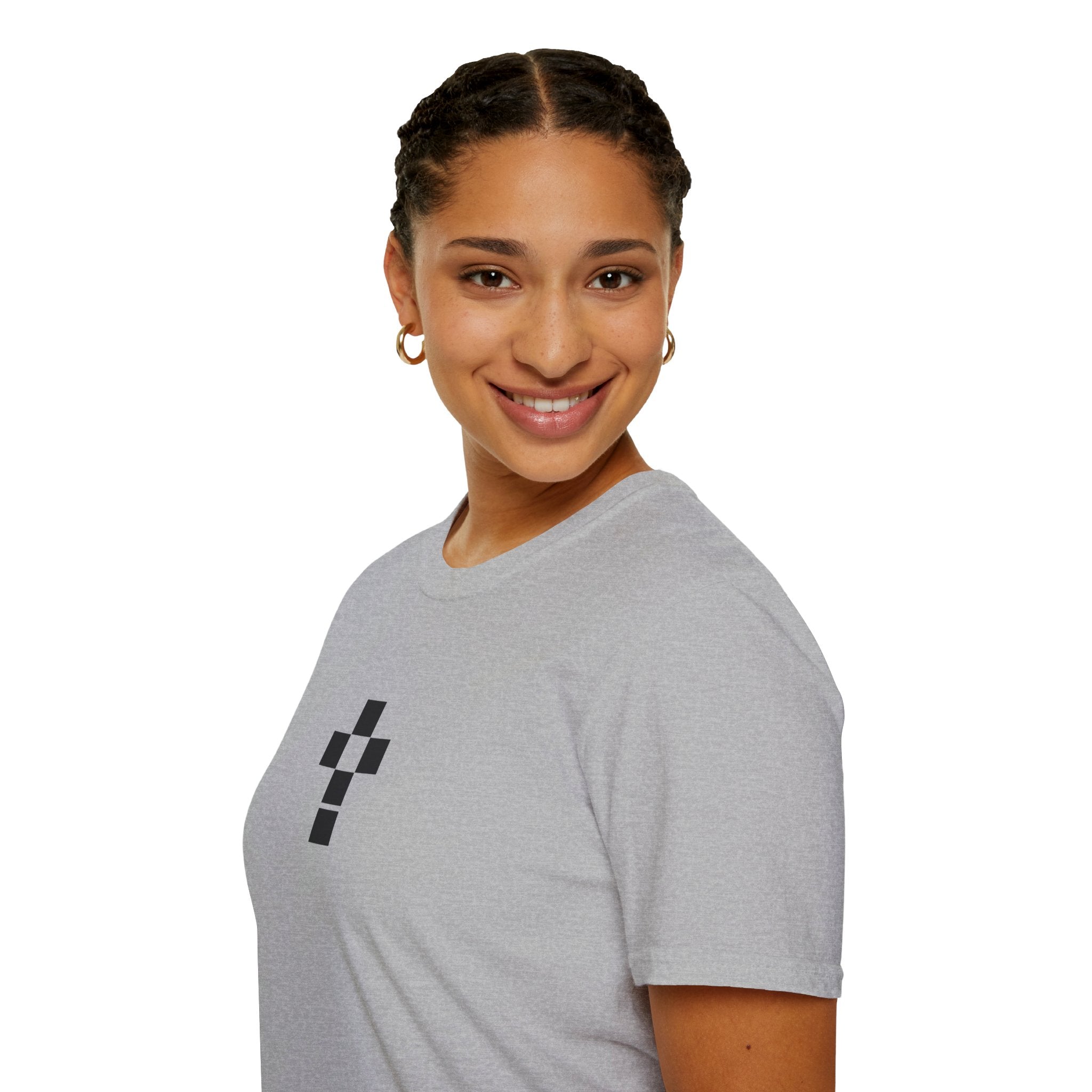 Romaneum Minimal Pixel Cross T-Shirt | Small Black Geometric Cross