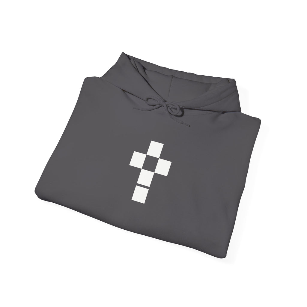 Romaneum Pixel Cross Hoodie | Small Black Cross, American Flag Sleeve