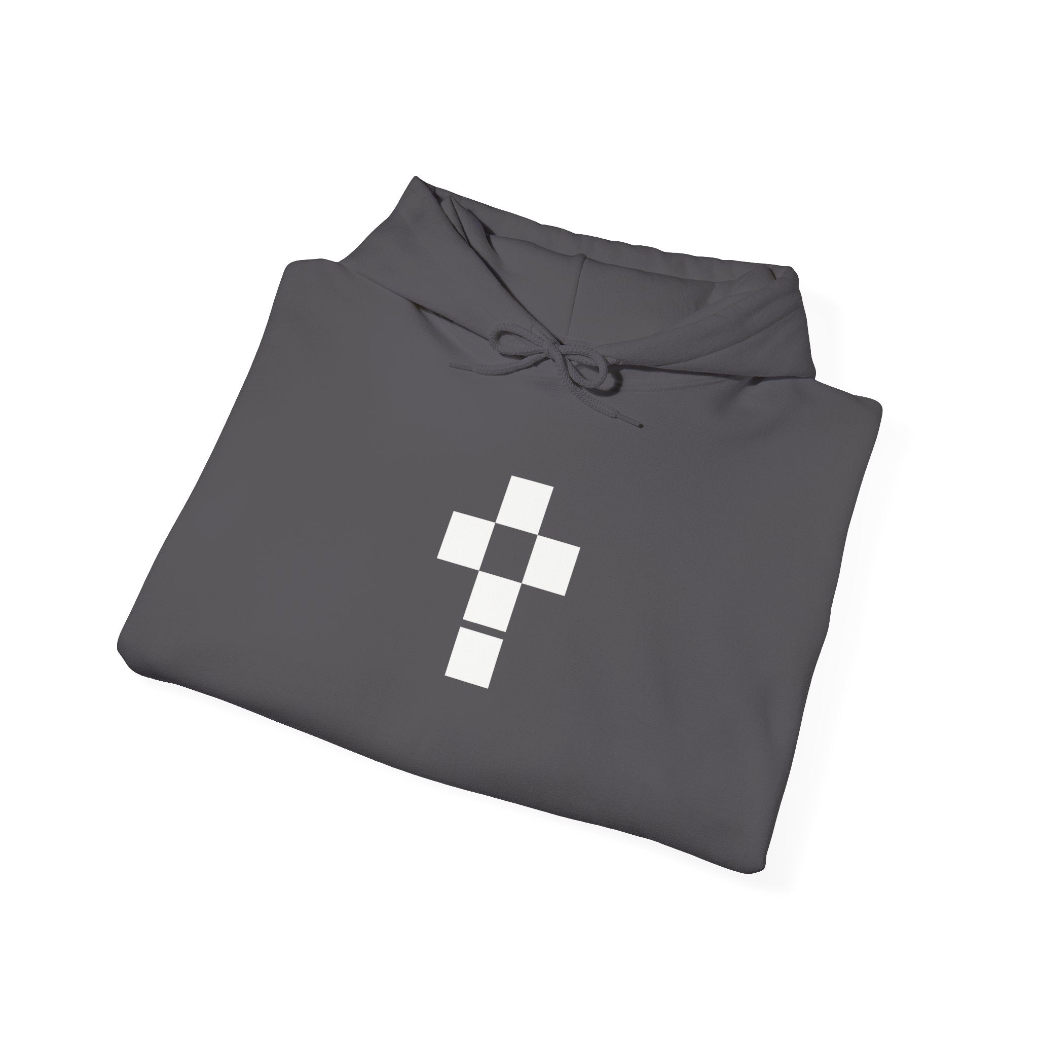 Romaneum Pixel Cross Hoodie | Small Black Cross, American Flag Sleeve