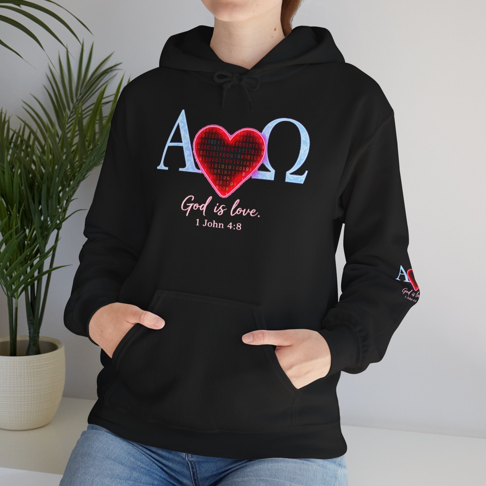 Alpha Omega Heart Hoodie | God is Love 1 John 4:8 Christian Hoodie
