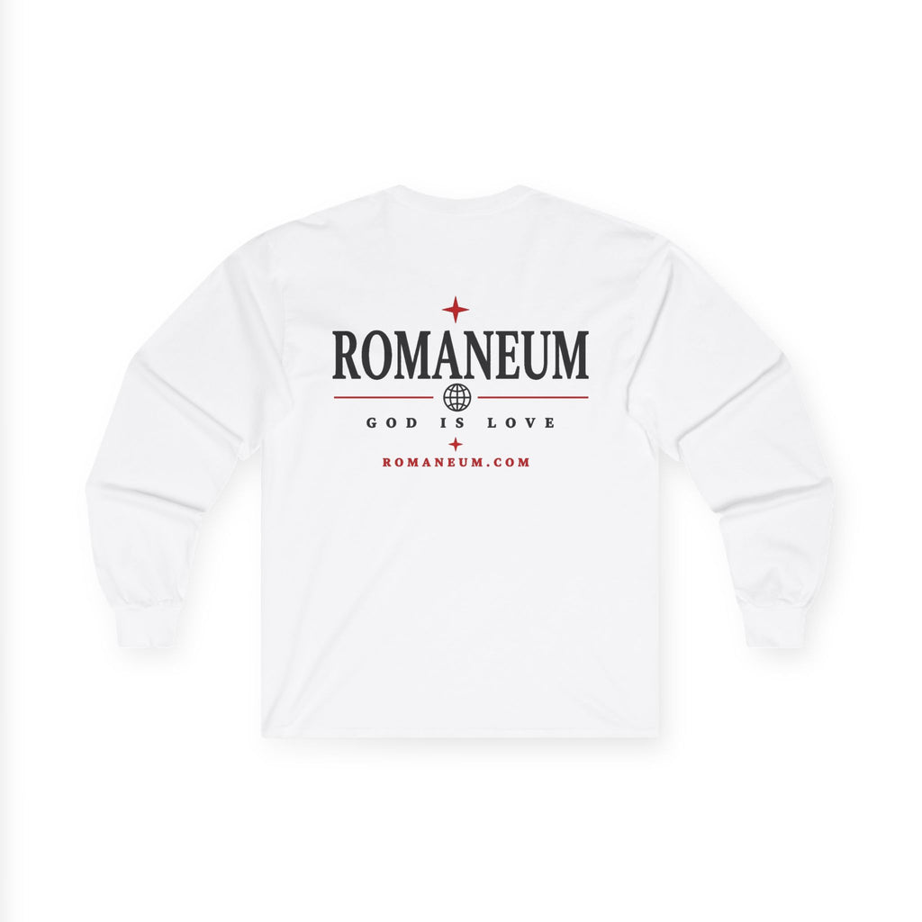Long Sleeve Tee — "AMOR" Romaneum God Is Love Religious Graphic Shirt