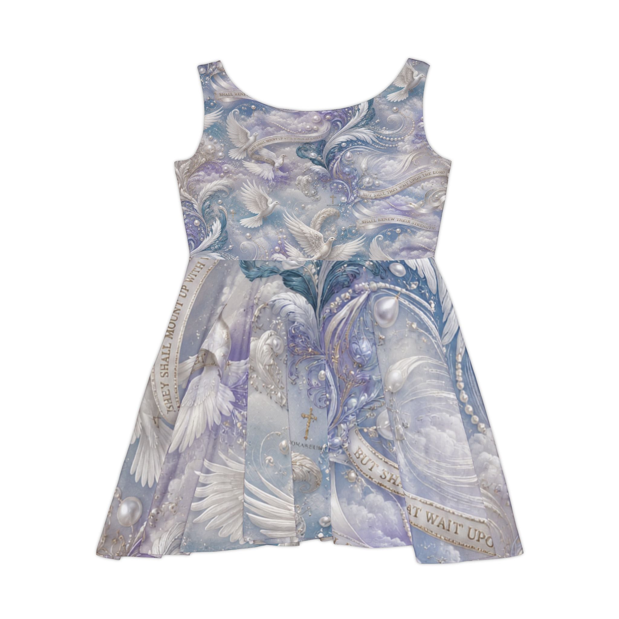 Ethereal Angel Wings Skater Dress — Pastel Dove Print