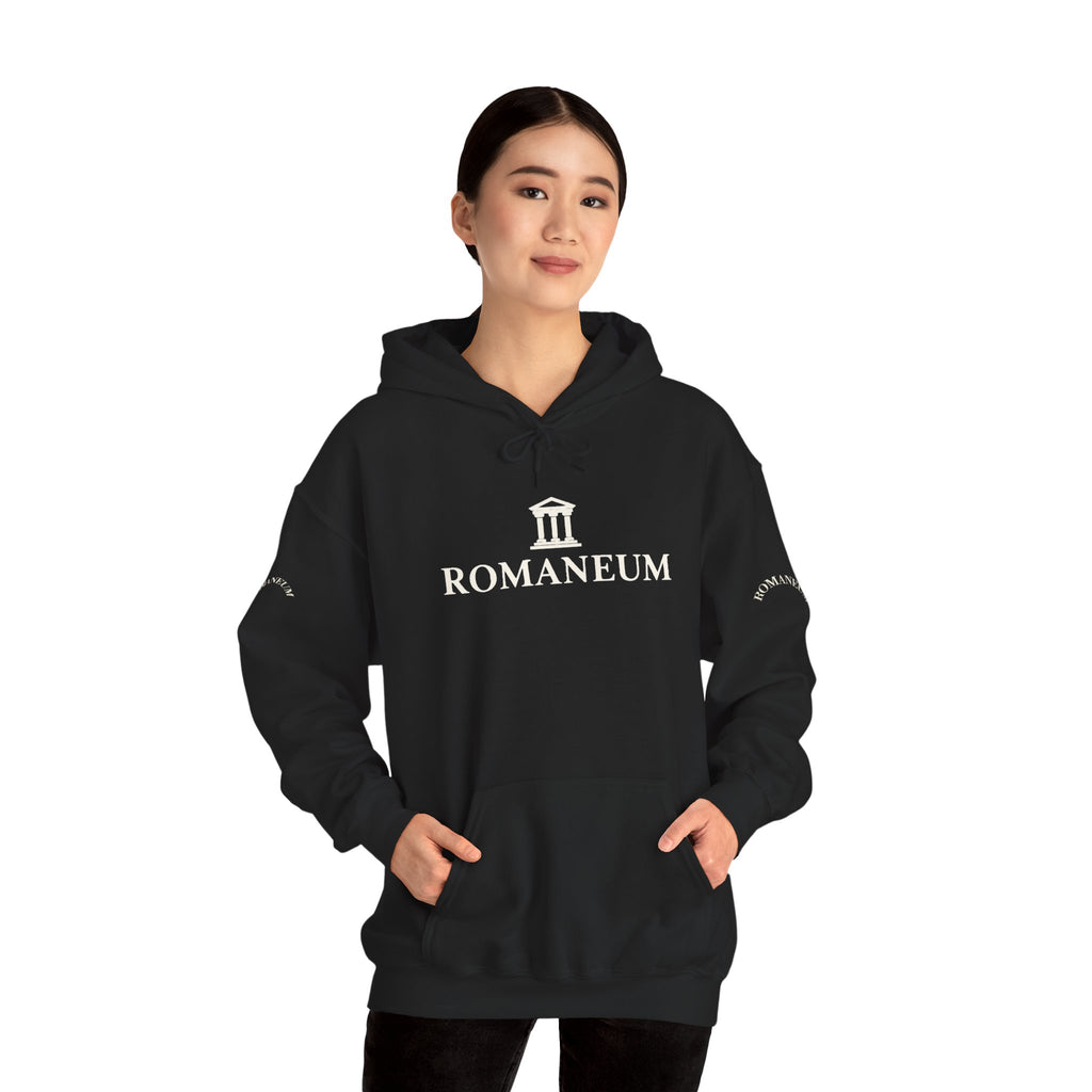 Romaneum Logo Hoodie – Classic Black Pullover with Roman Temple Design