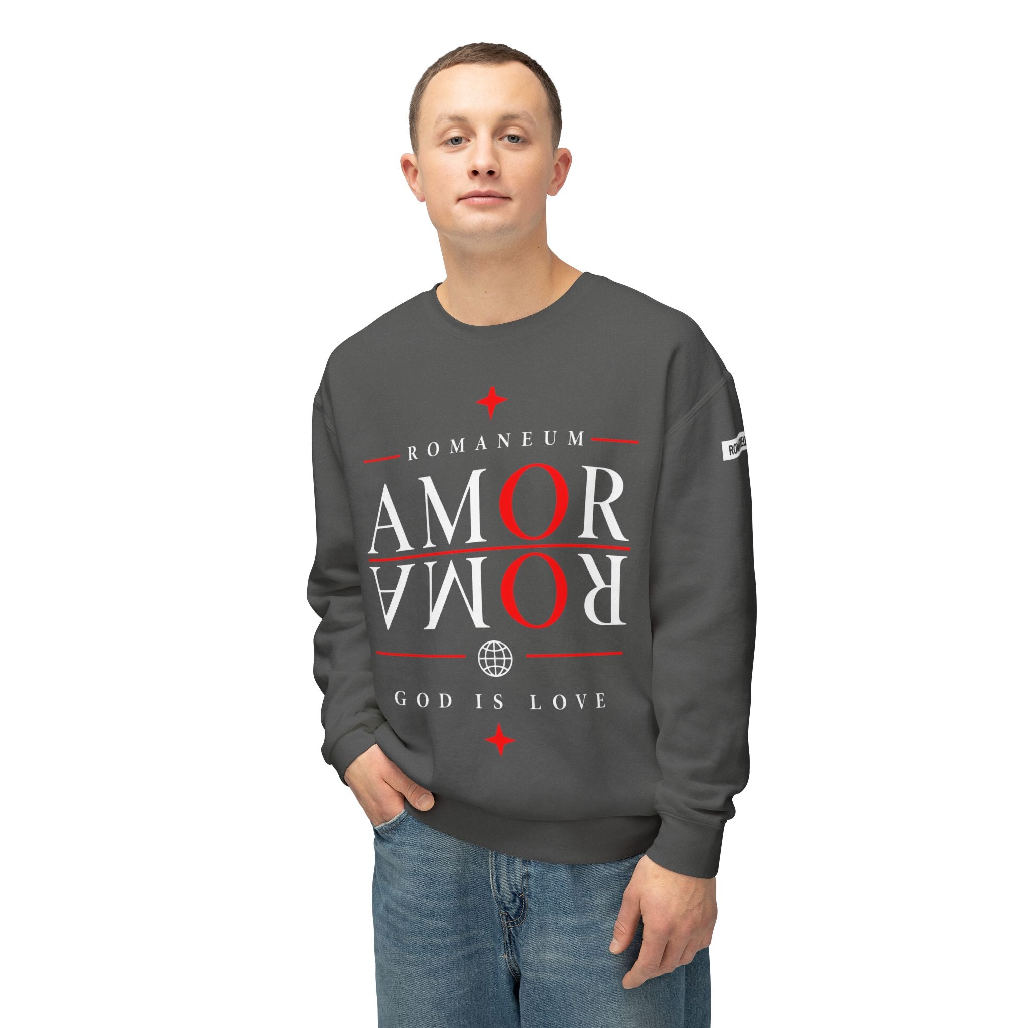 Romaneum Amor Crewneck Sweatshirt — God Is Love Graphic