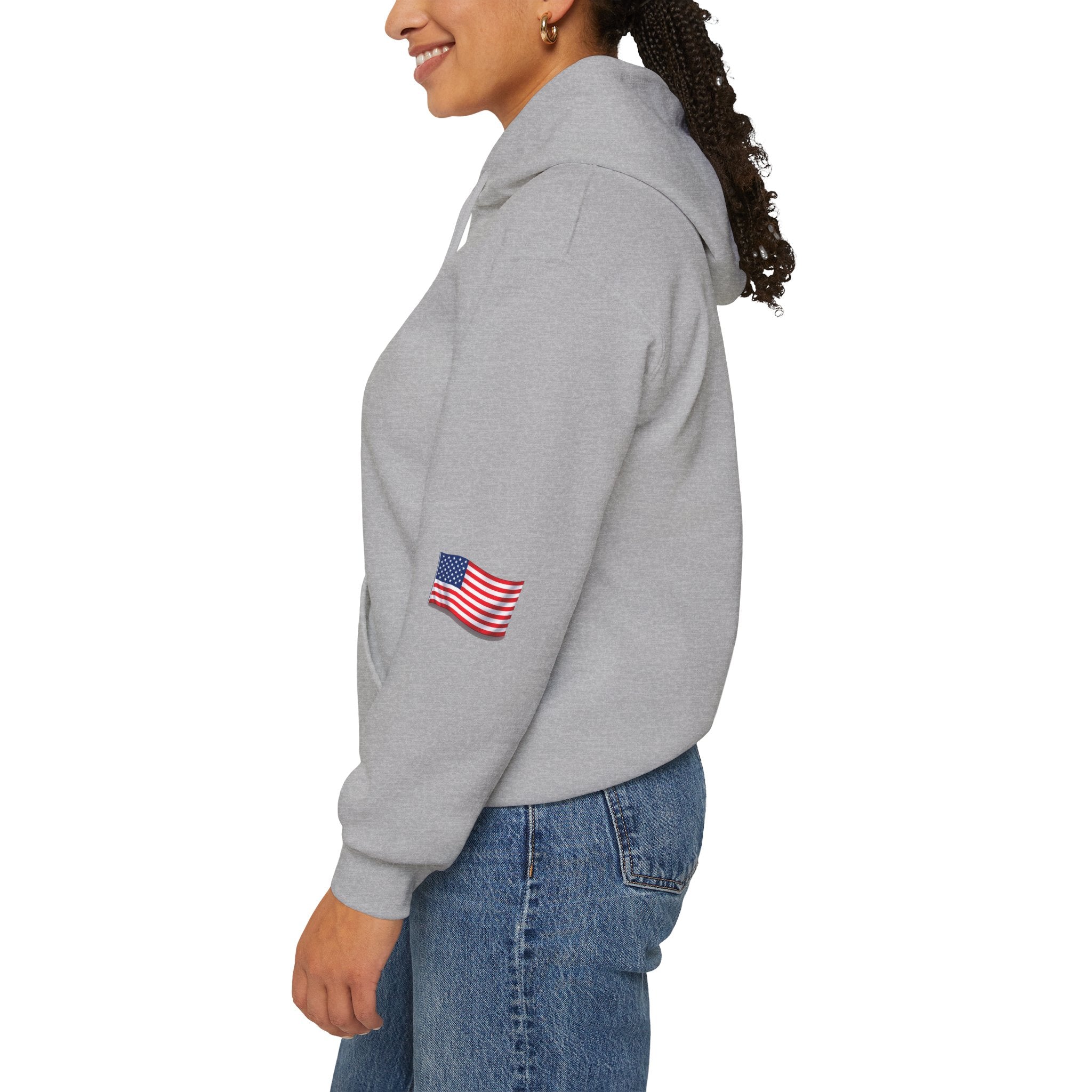 Romaneum God Bless America flag map Hoodie | American flag fireworks sleeve