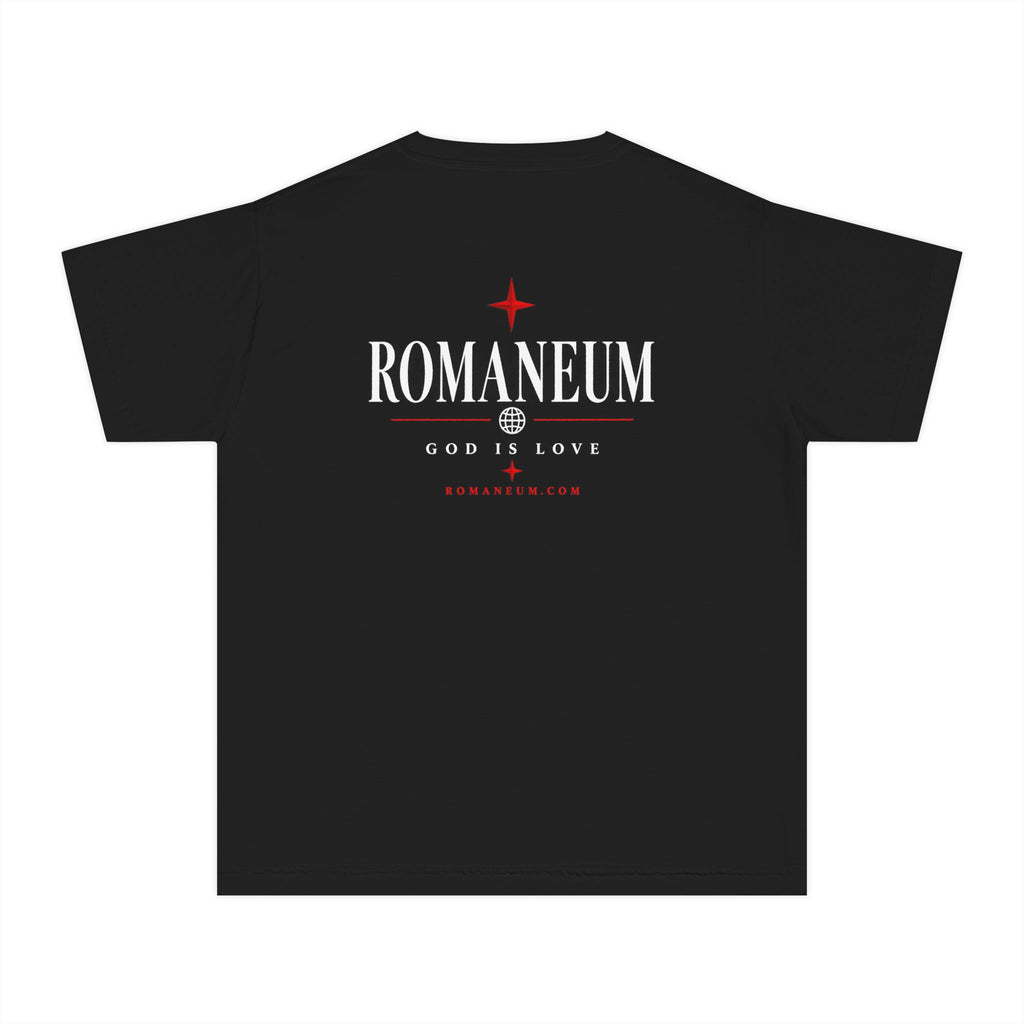 Youth Tee — "AMOR ROMA" Roman Catholic Graphic Tee (God is Love)