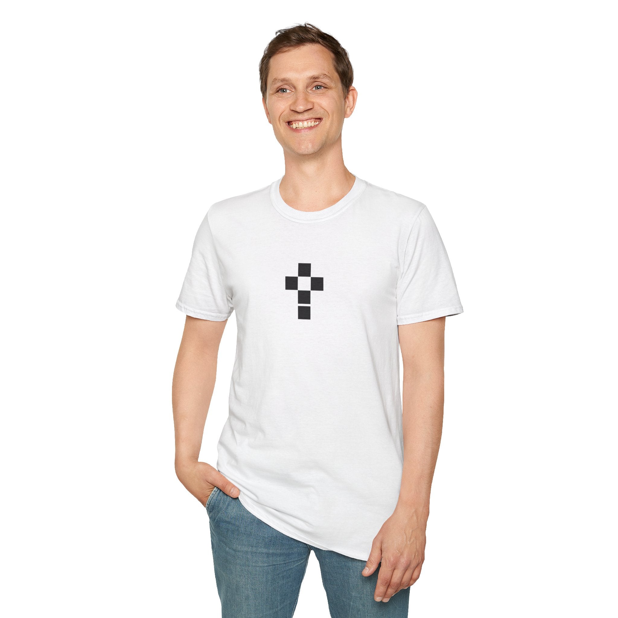 Romaneum Minimal Pixel Cross T-Shirt | Small Black Geometric Cross