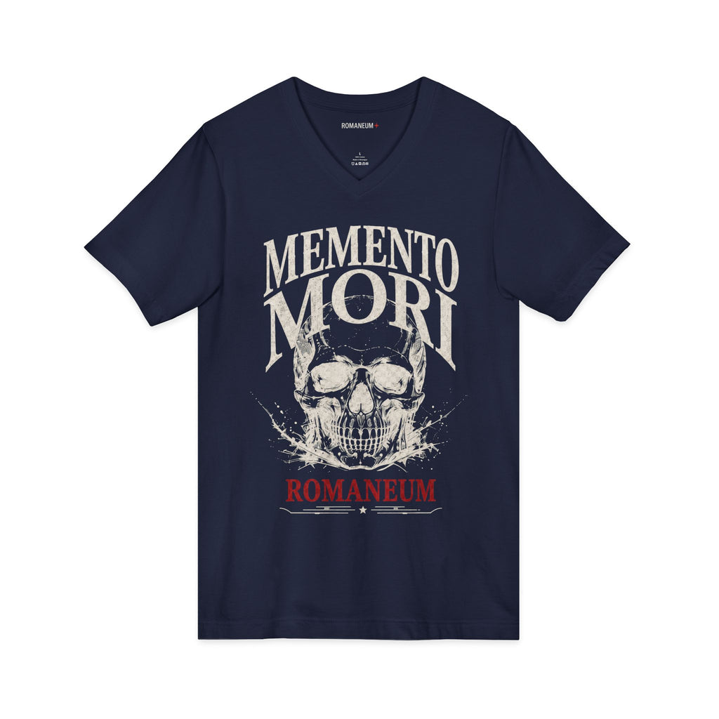 Memento Mori V-Neck Tee — Romaneum Skull Graphic Shirt