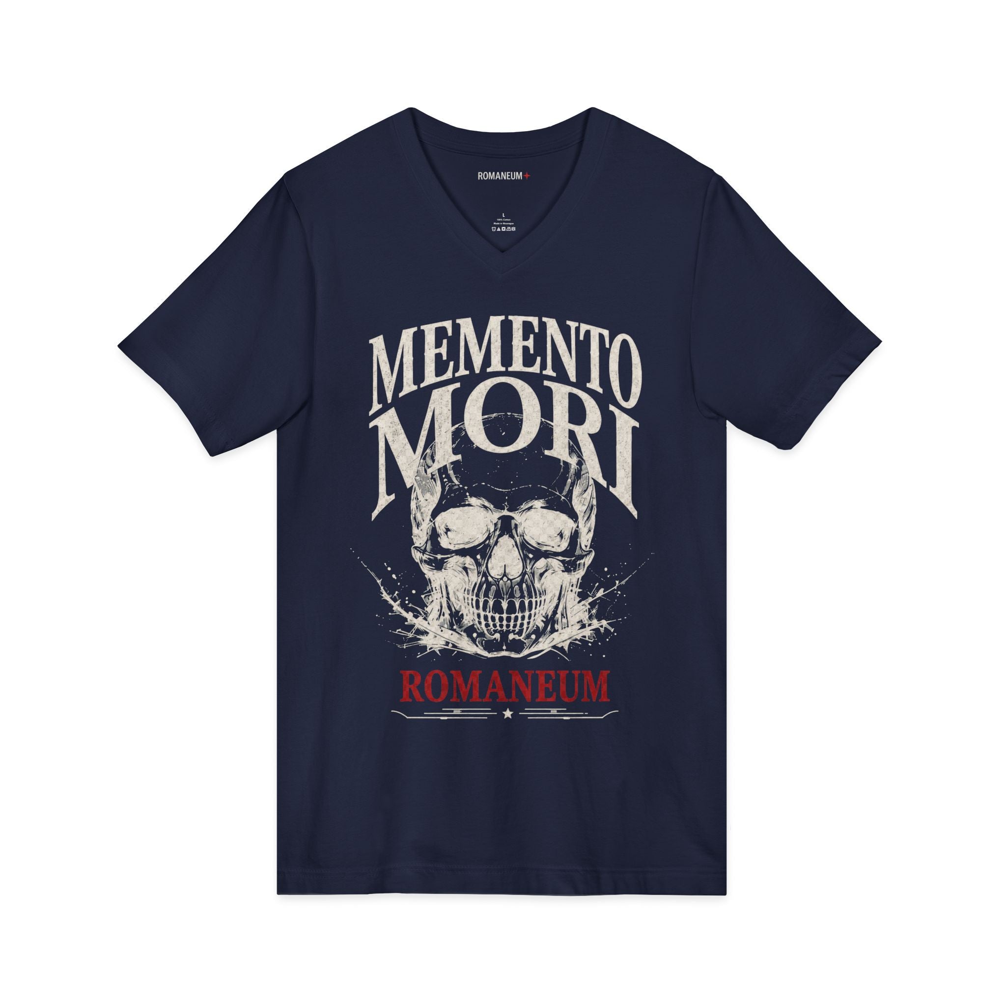 Memento Mori V-Neck Tee — Romaneum Skull Graphic Shirt