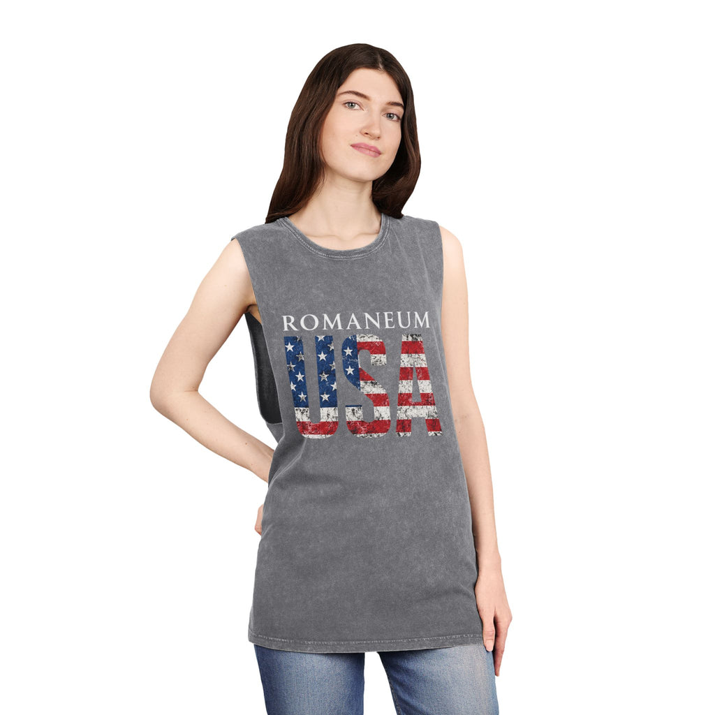 Romanеum USA Stonewash Tank — Vintage American Flag Muscle Tee