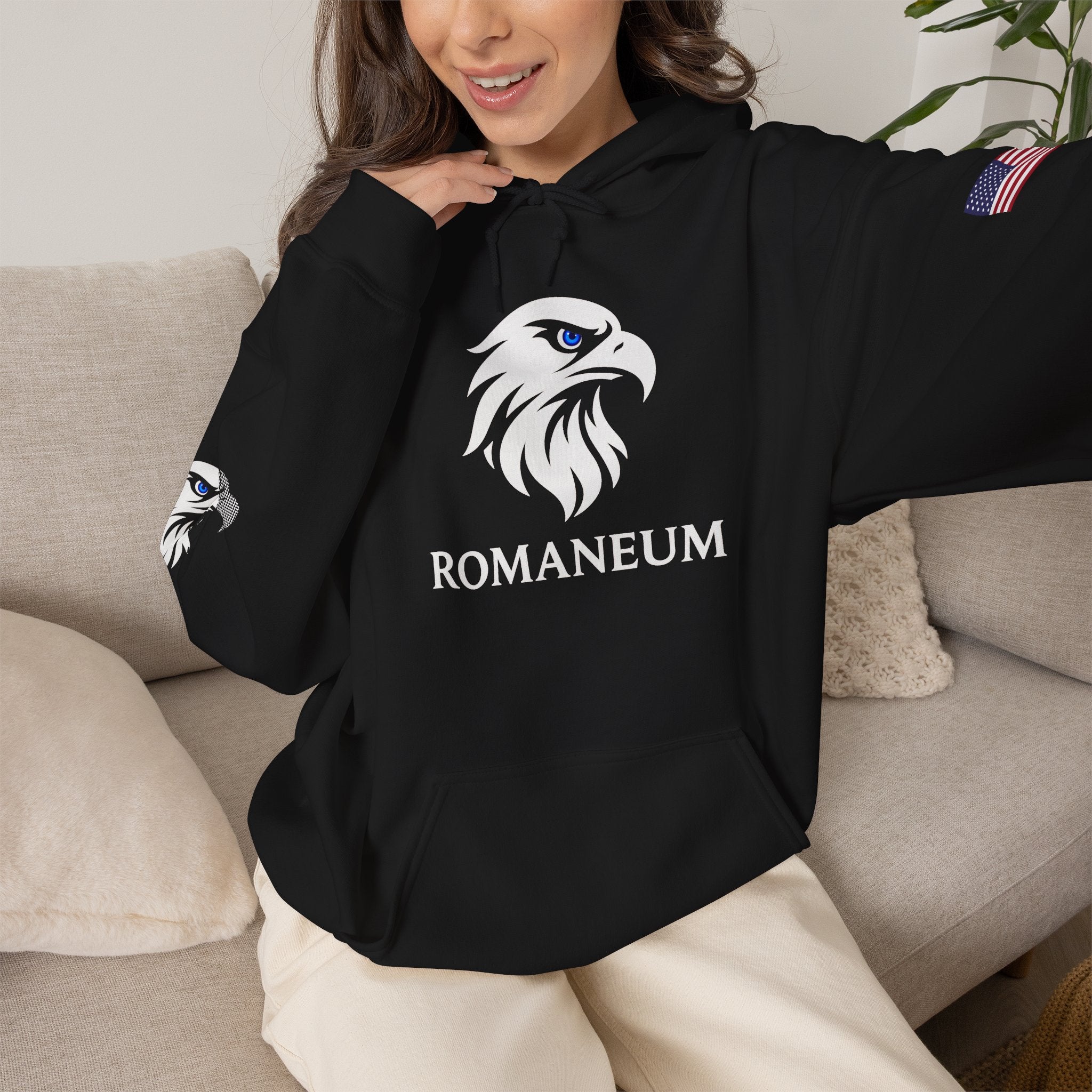 Romaneum Eagle Logo Hoodie | Romaneum School Crest, Patriotic Sleeve Design