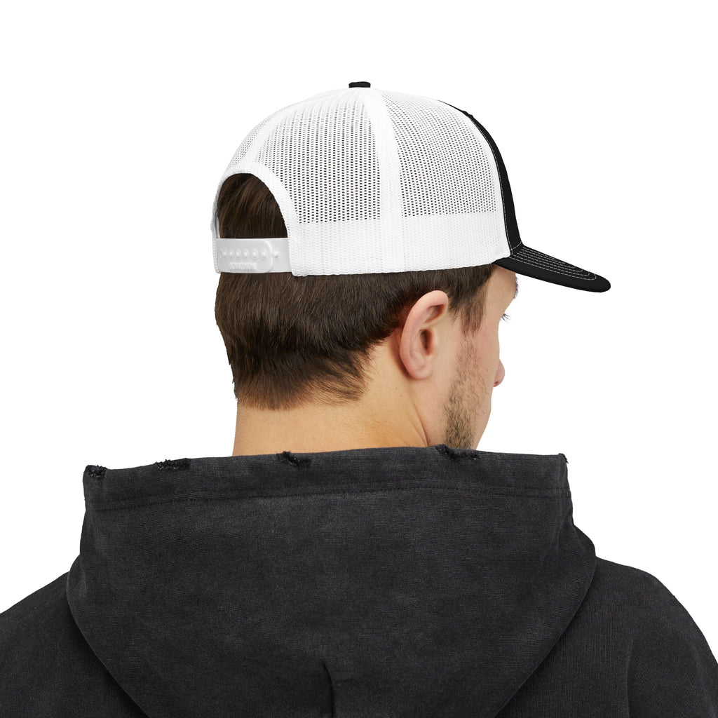 Eagle Head Romanem Trucker Cap | Embroidered Black White Mesh