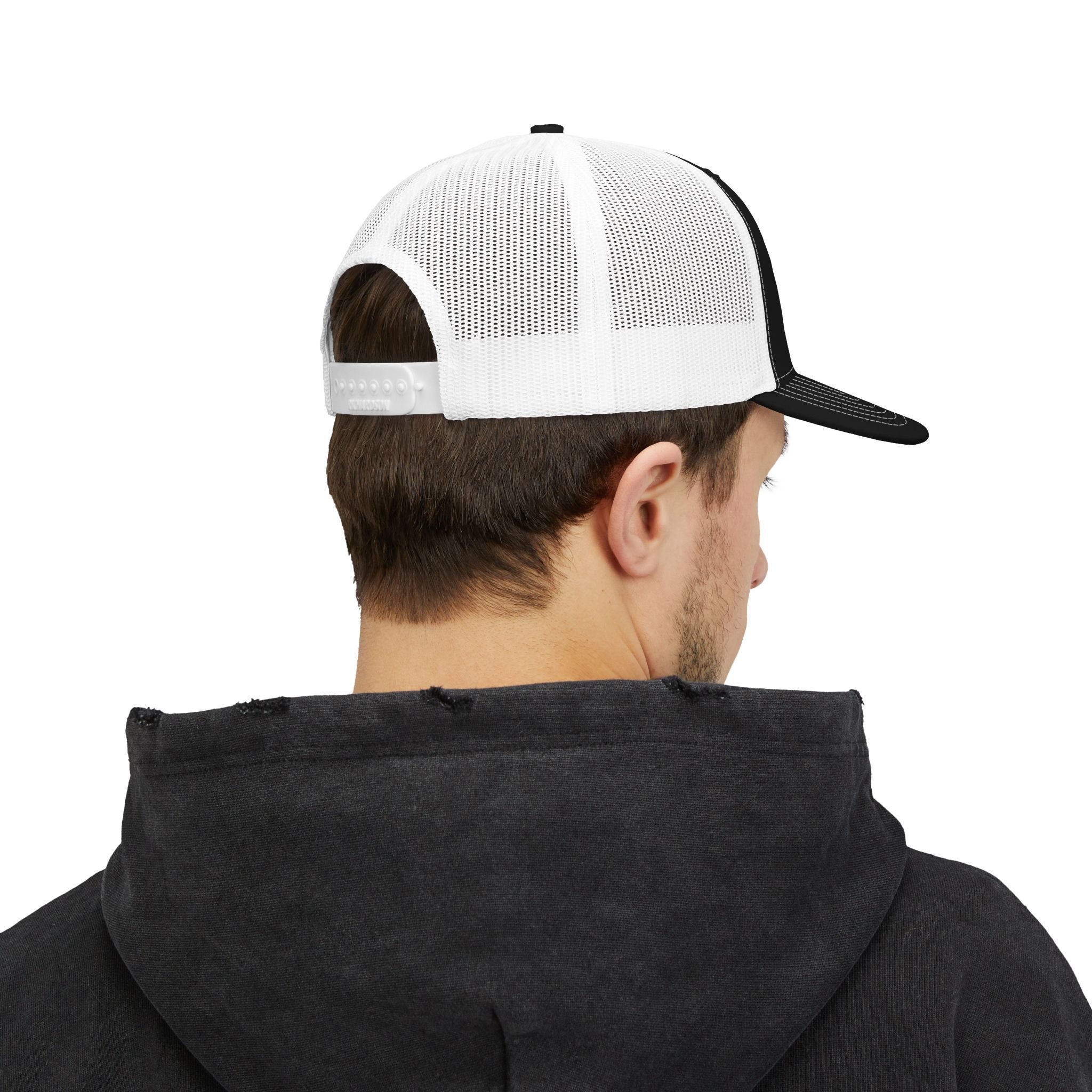 Eagle Head Romanem Trucker Cap | Embroidered Black White Mesh
