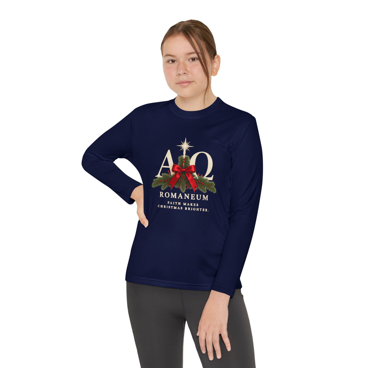 Youth Long Sleeve Tee — Romaneum Alpha Omega Christmas Design