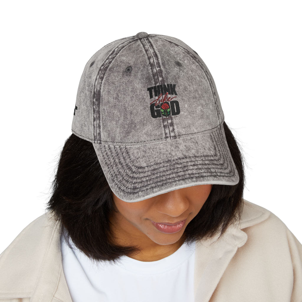 Vintage Embroidered Cap — "Think like God" Rose Hat
