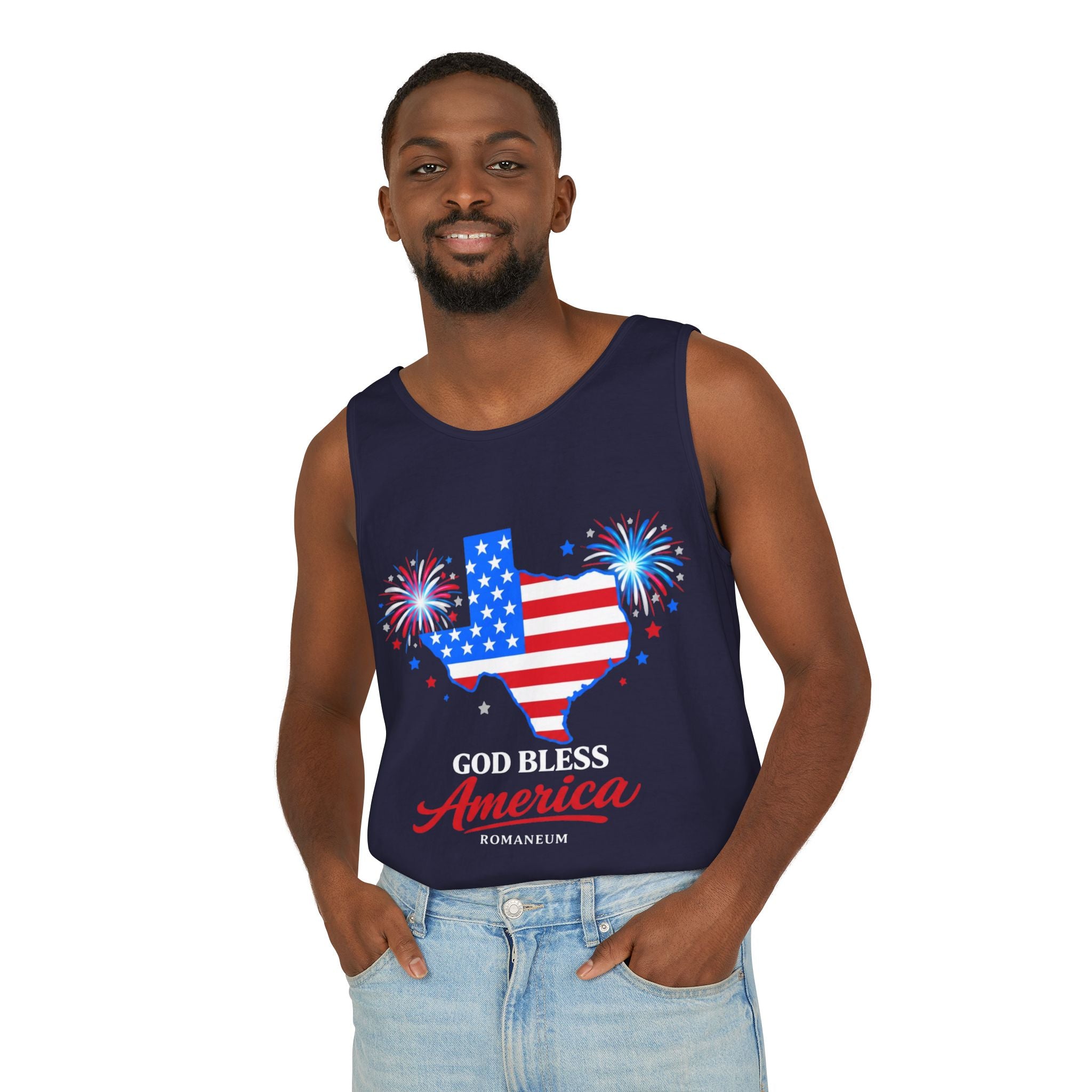 Romaneum Texas Flag Map God Bless America Tank Top | Patriotic 4th of July