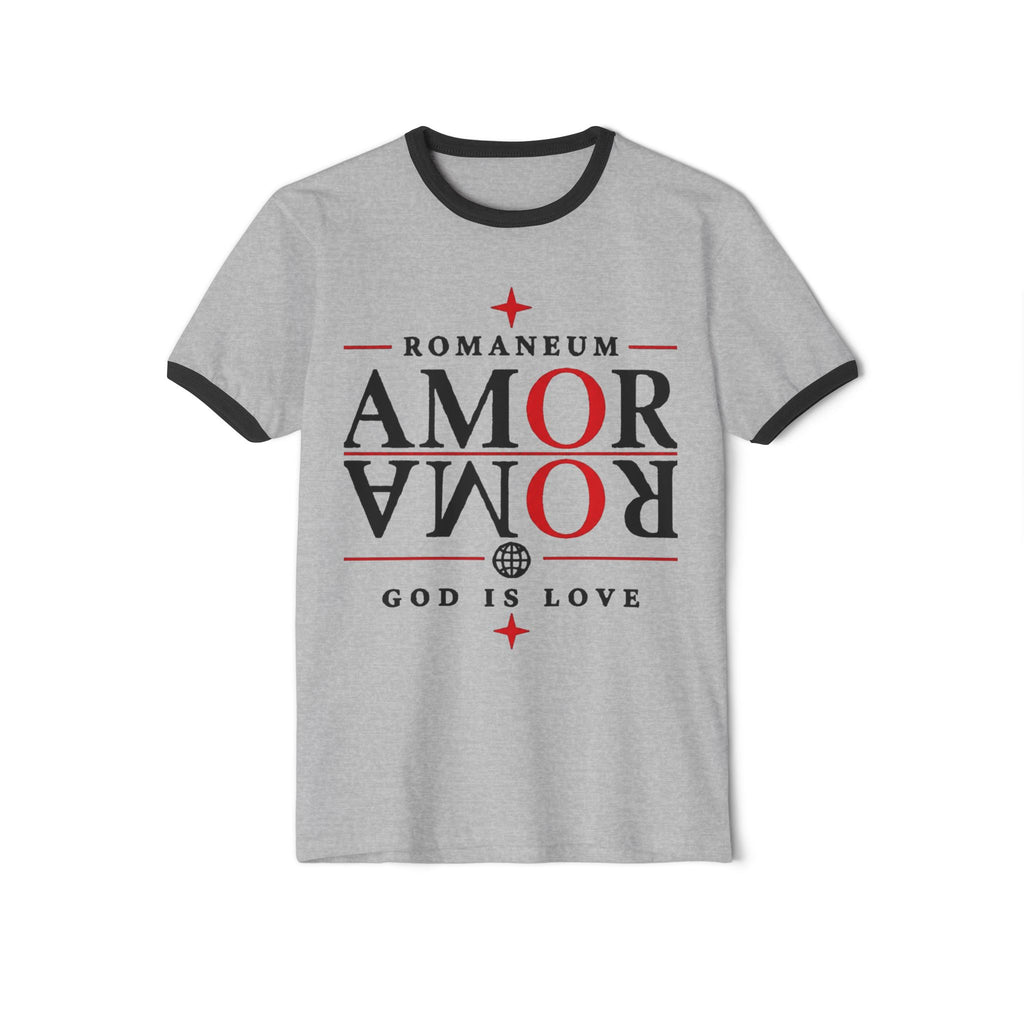 Romaneum "AMOR/ROMA" Ringer Tee — God Is Love Christian T‑Shirt