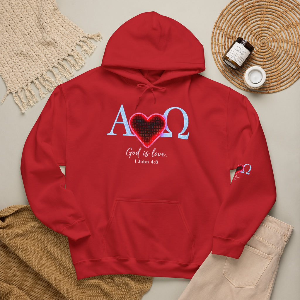 Romaneum Alpha Omega Heart Hoodie | God is Love 1 John 4:8 Christian Hoodie