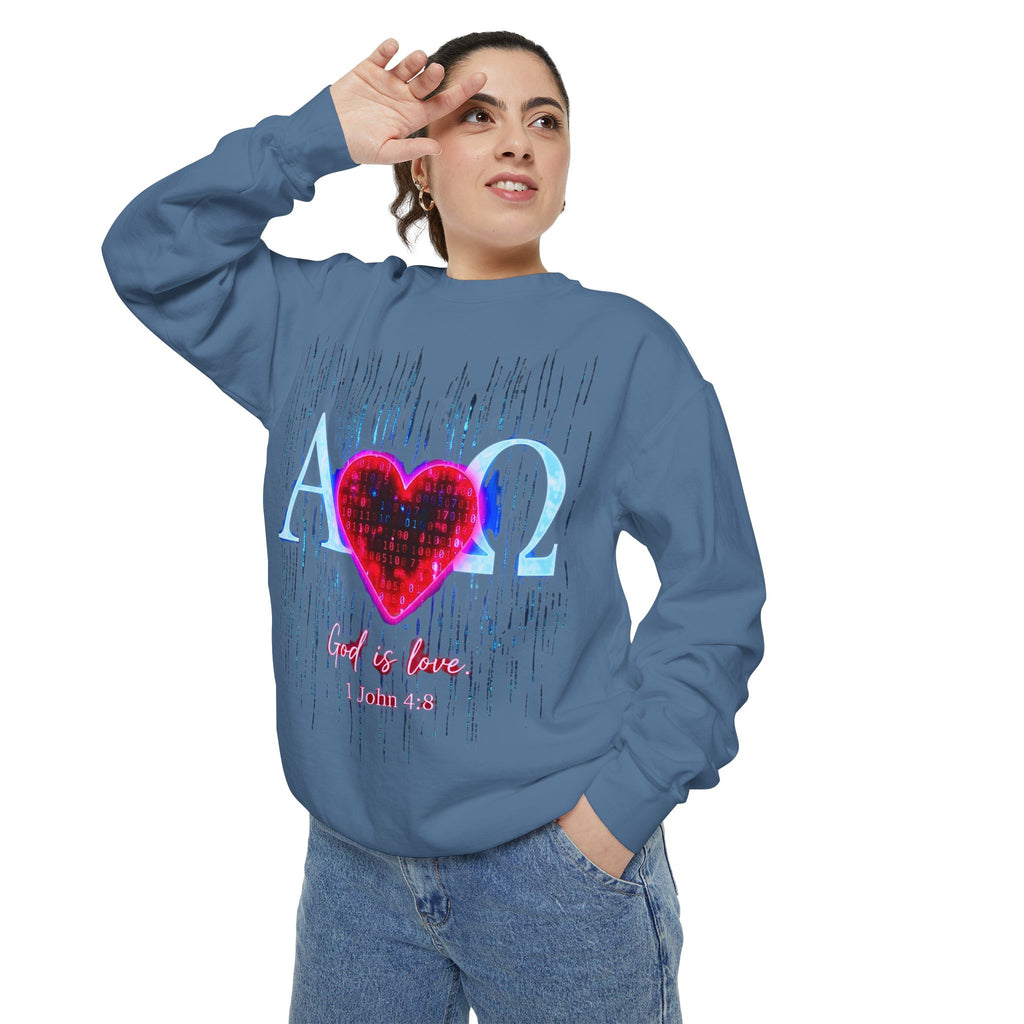 Alpha Omega Heart design sweatshirt | God is Love 1 John 4:8 RomanEum
