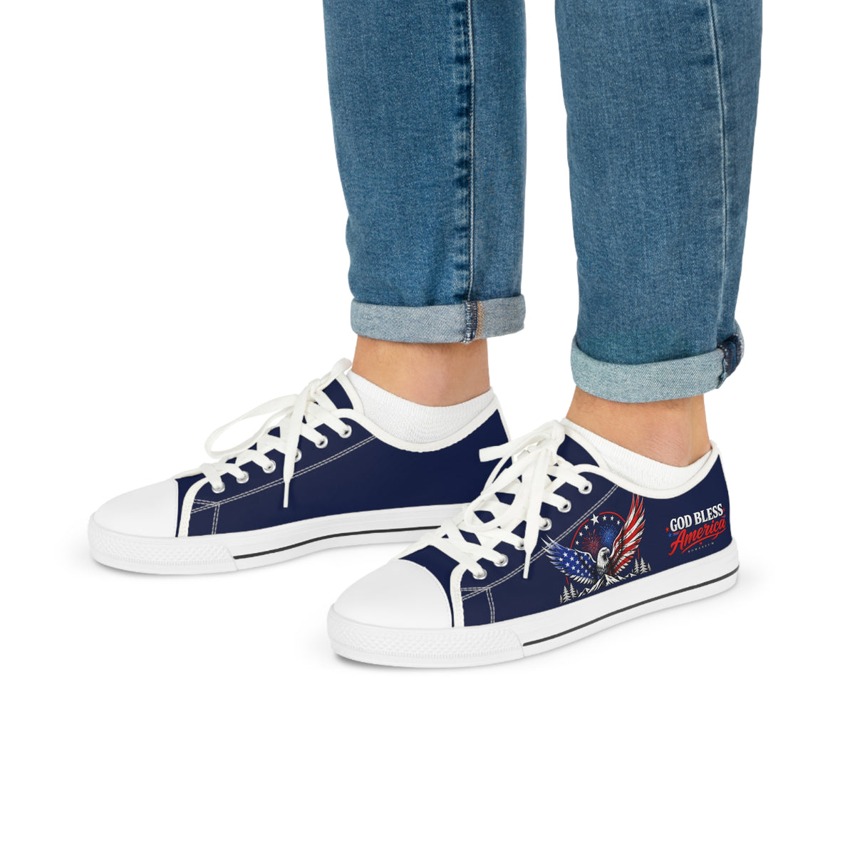Patriotic Eagle Low Top Sneakers – God Bless America Men’s Canvas Shoes