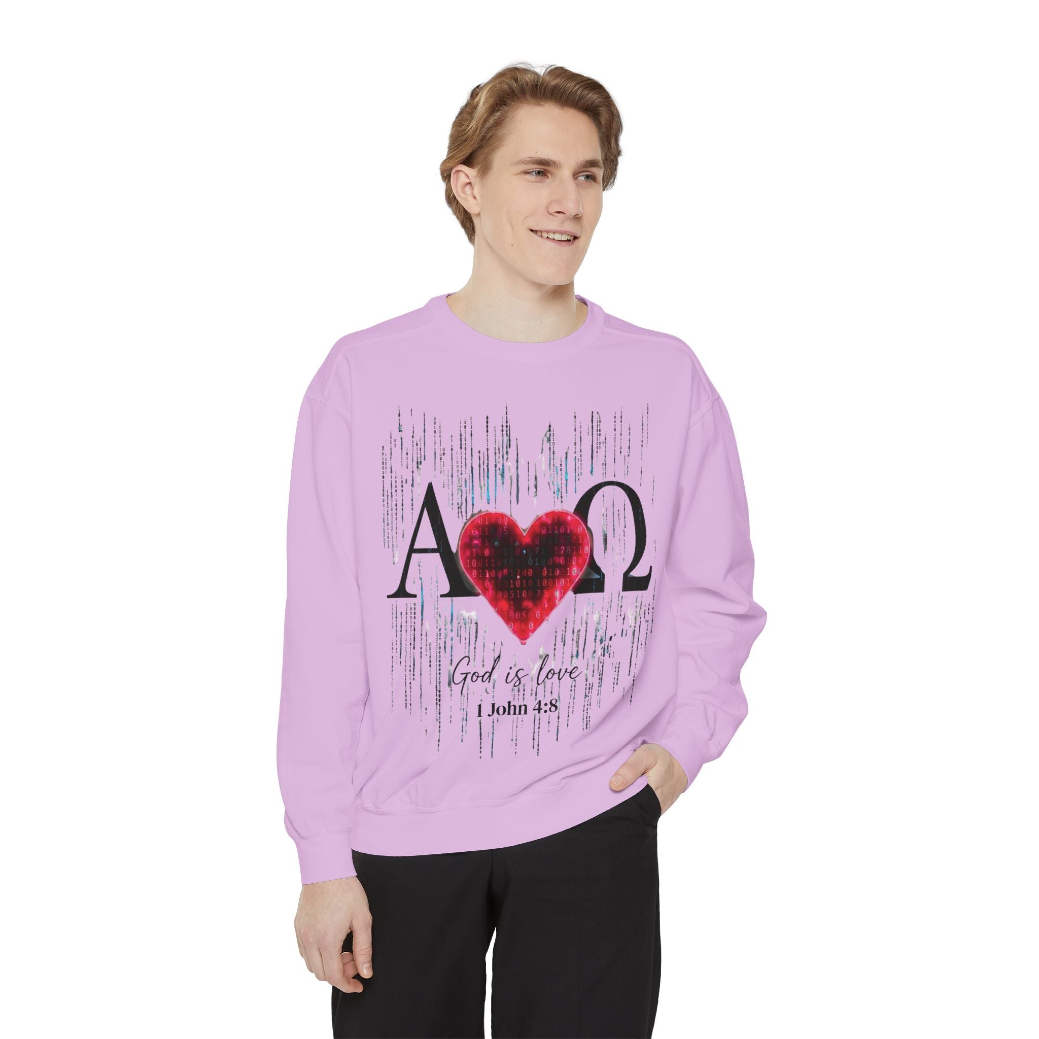 Alpha Omega Heart design sweatshirt | God is Love 1 John 4:8 RomanEum