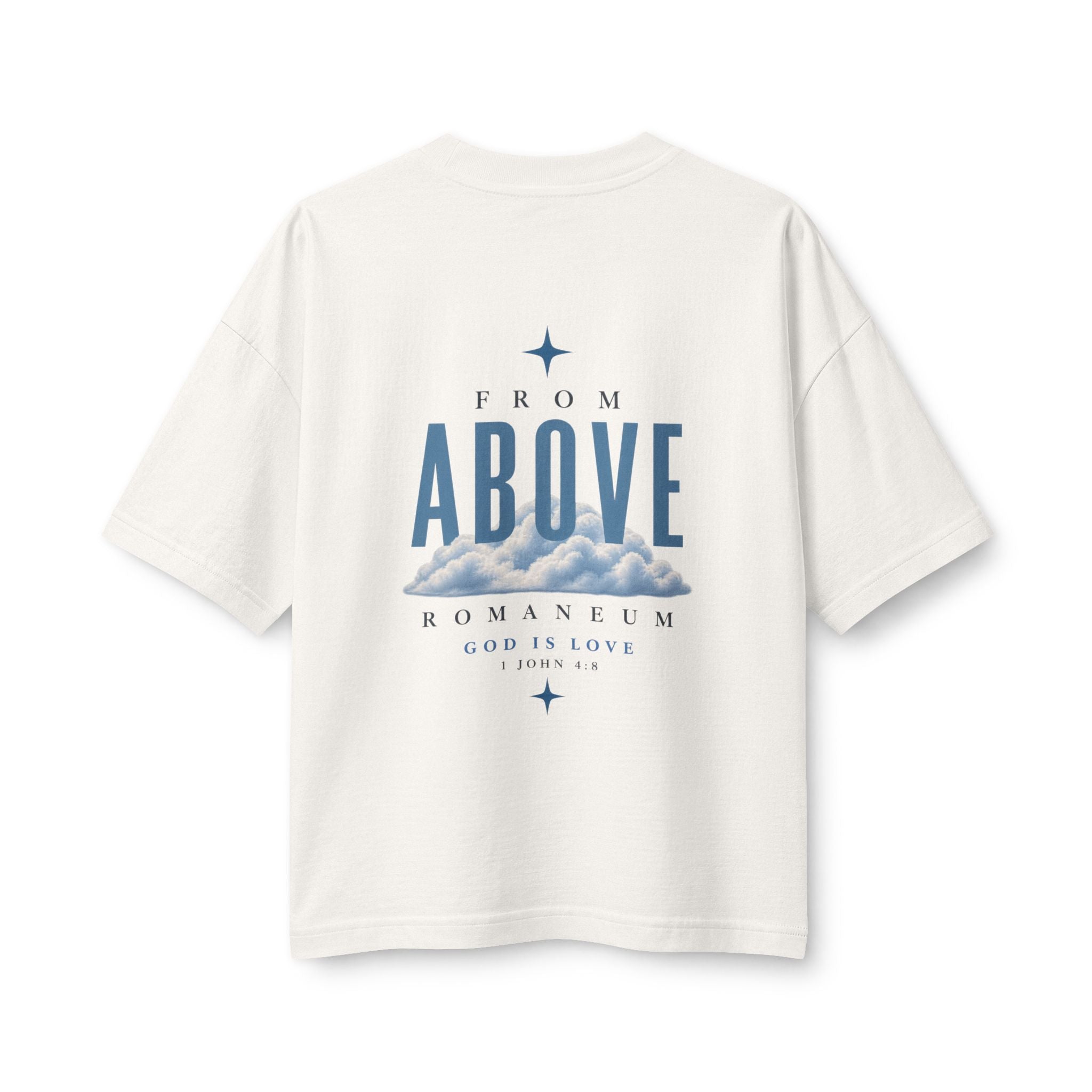 Amor Roma Christian Tee — "Above" Cloud Back Graphic