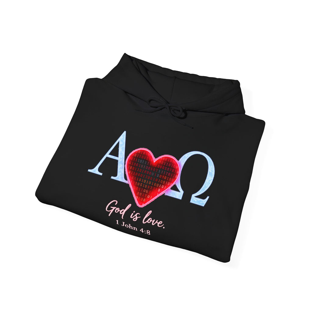 Romaneum Alpha Omega Heart Hoodie | God is Love 1 John 4:8 Christian Hoodie