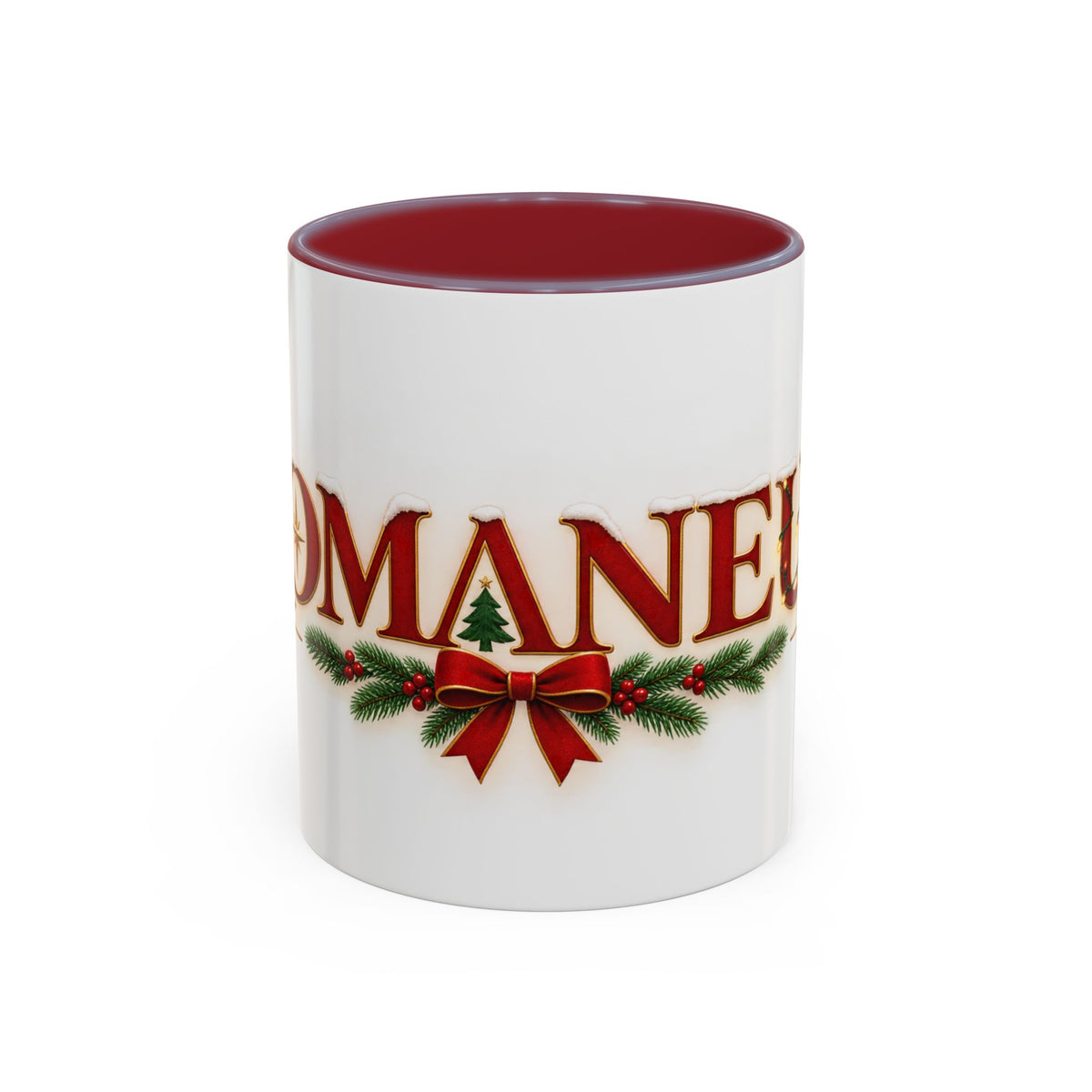 Christmas Accent Coffee Mug - Festive Garland & Bow Holiday Drinkware (11/15oz)