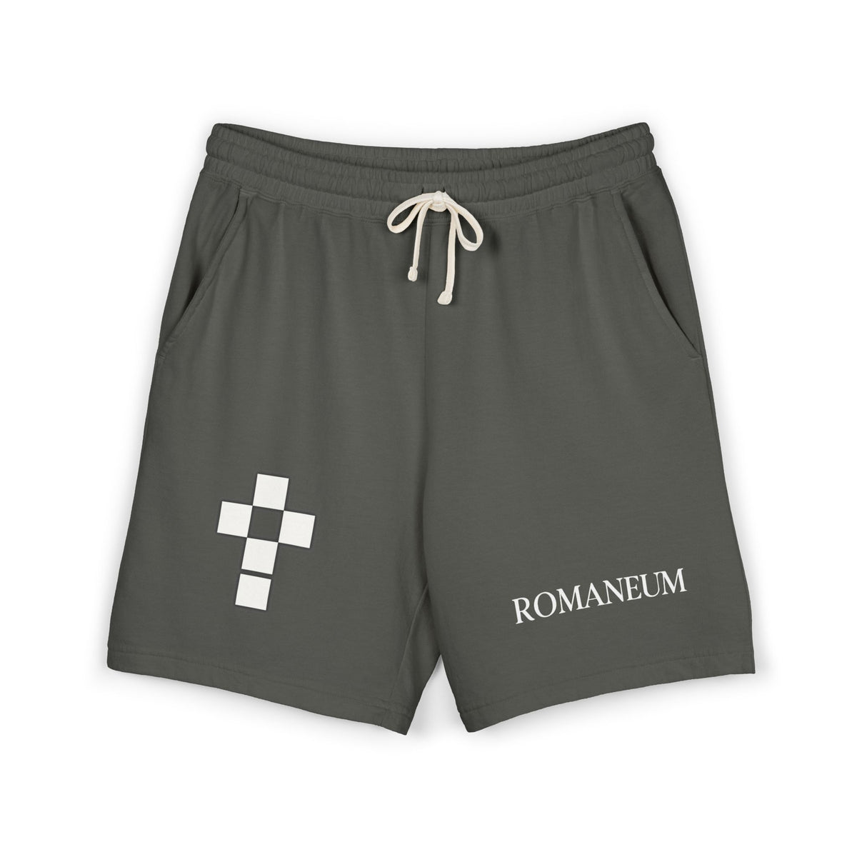 Romaneum Logo Fleece Sweat Shorts — Casual Athletic Lounge Shorts