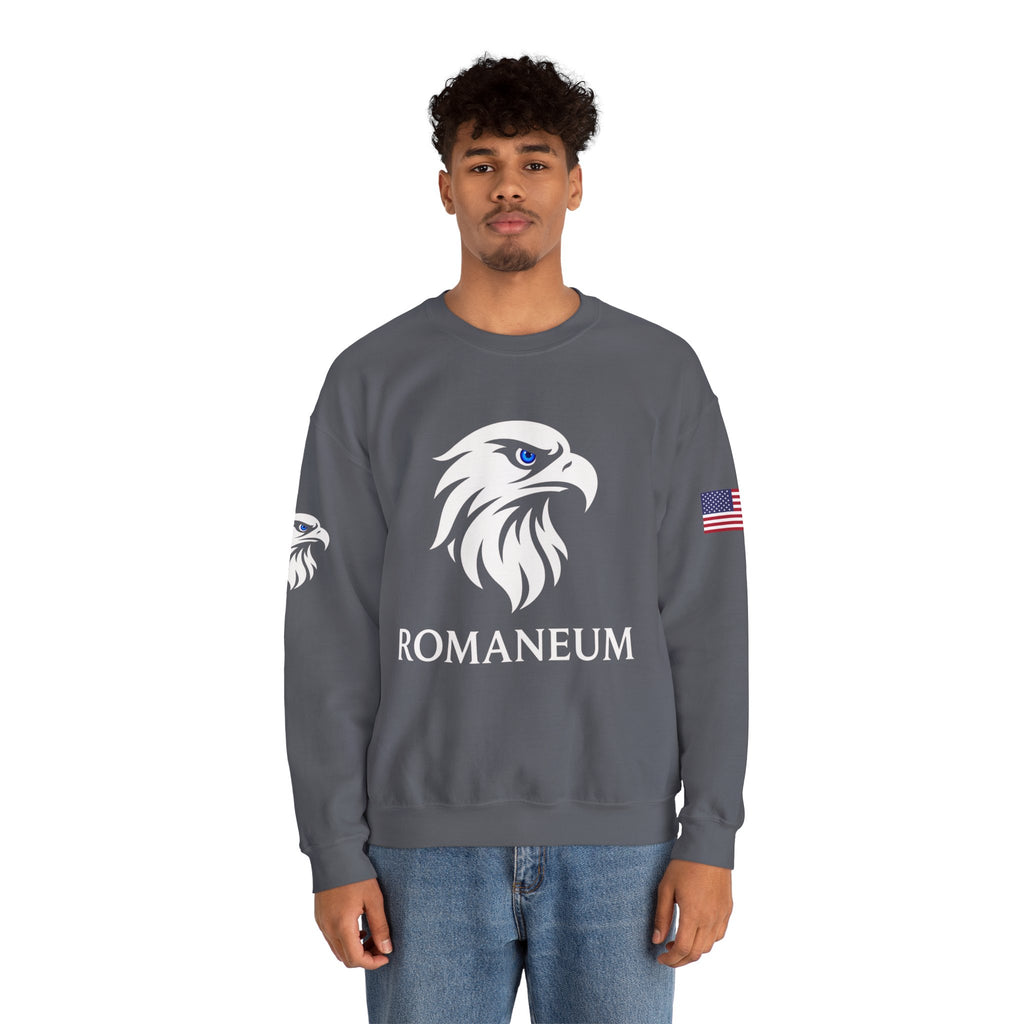 Romaneum eagle crest Crewneck sweatshirt | Romaneum logo, American flag sleeve