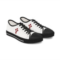 White Low Top Sneakers with Burgundy Pixel Cross — Women's Casual Canvas Shoes