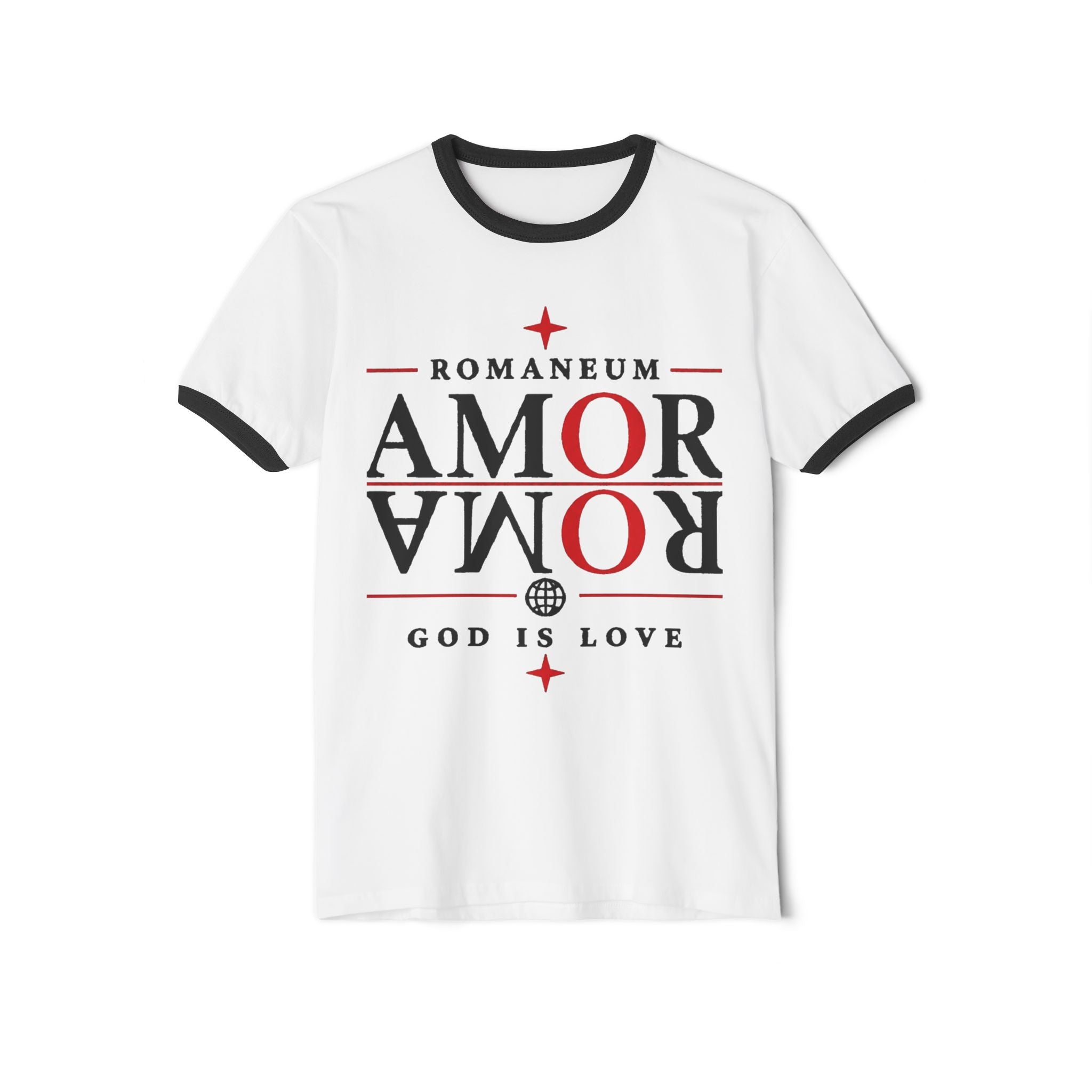 Romaneum "AMOR/ROMA" Ringer Tee — God Is Love Christian T‑Shirt